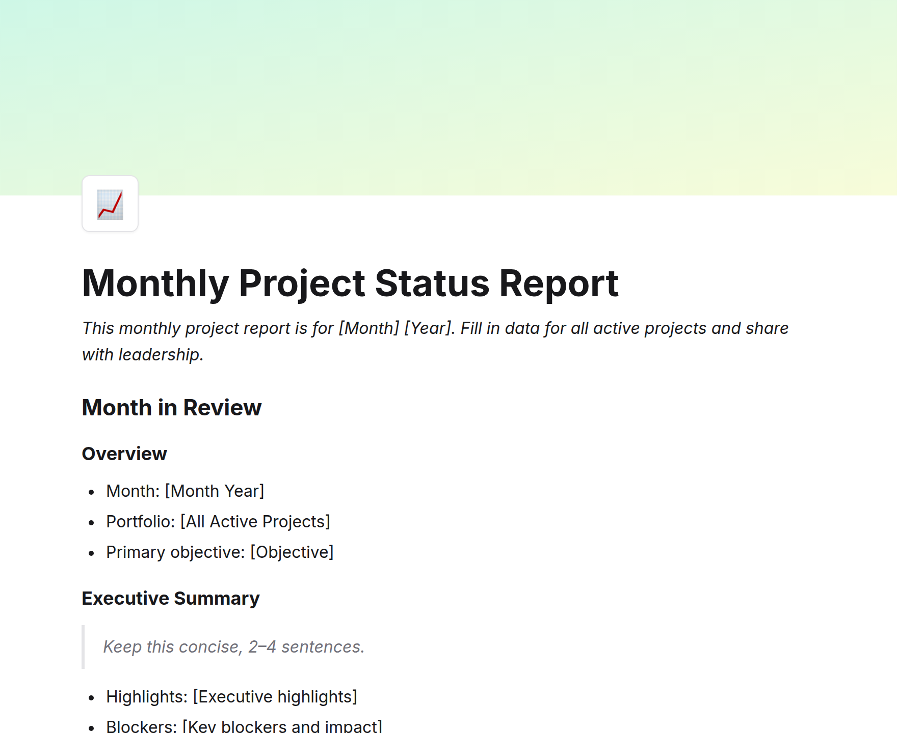 Monthly Project Status Report