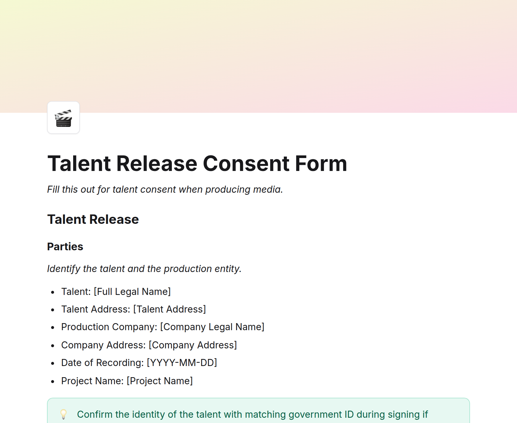 Talent Release Consent Form