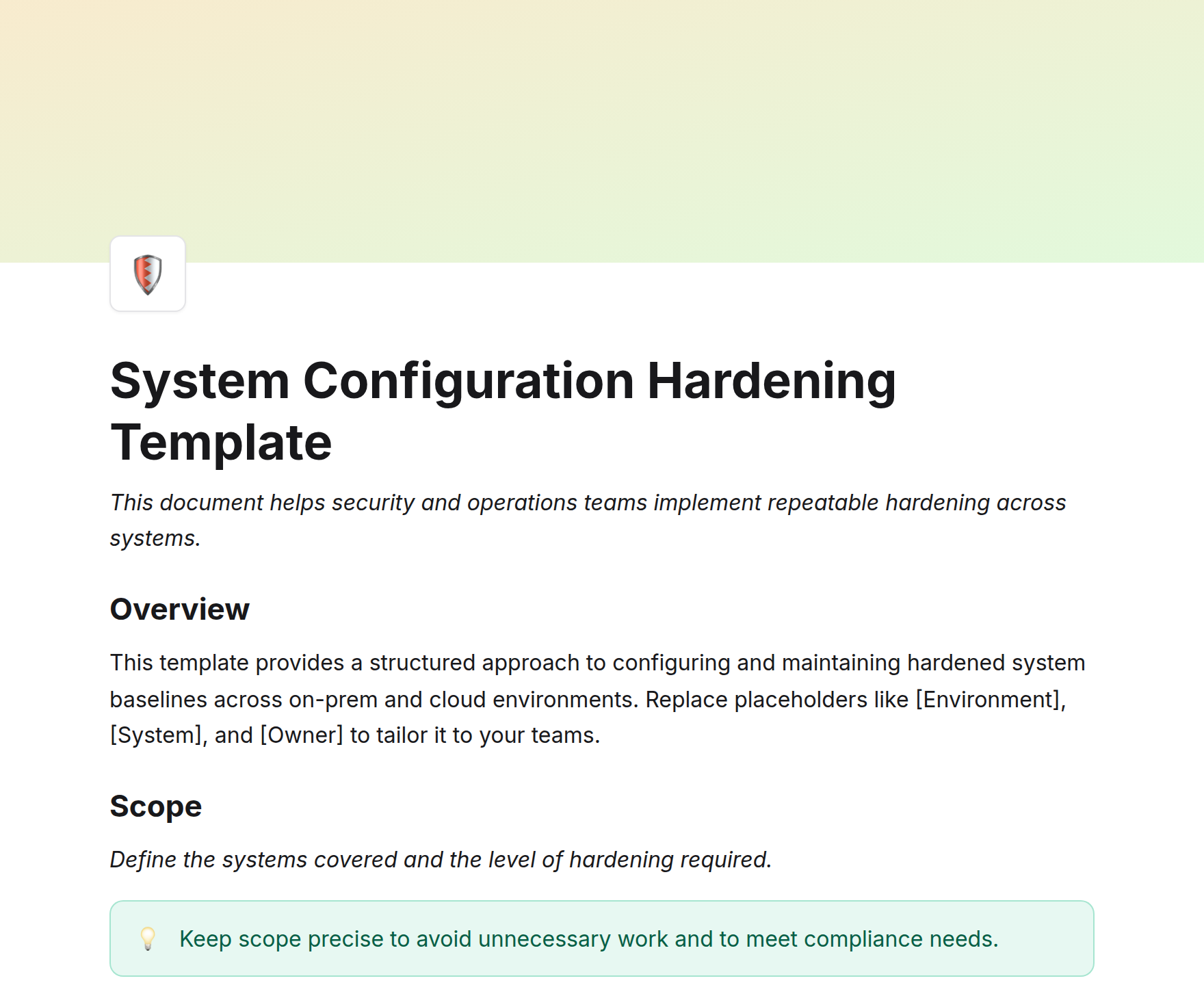 System Configuration Hardening Template