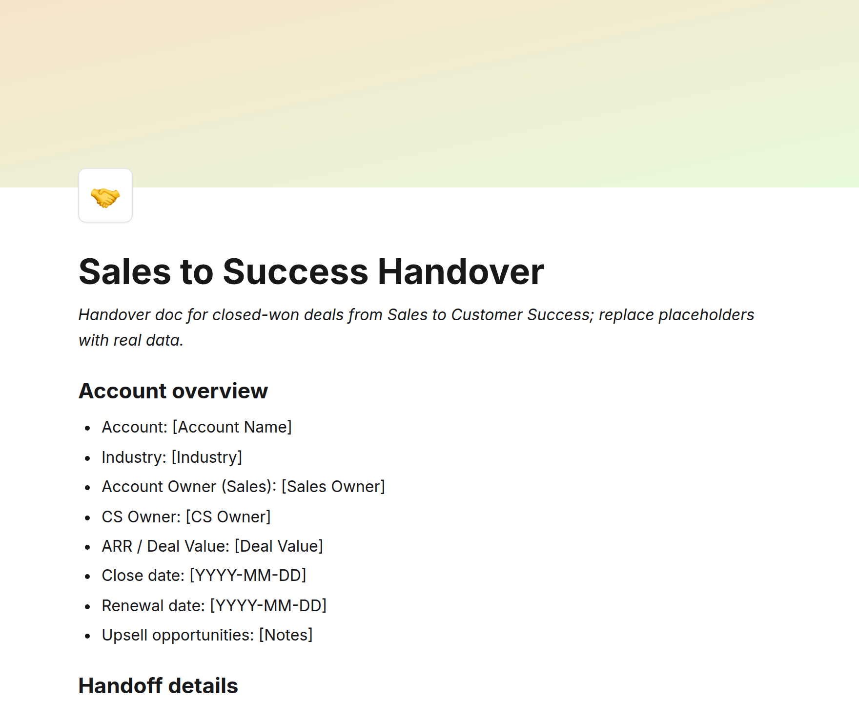 Sales to Success Handover