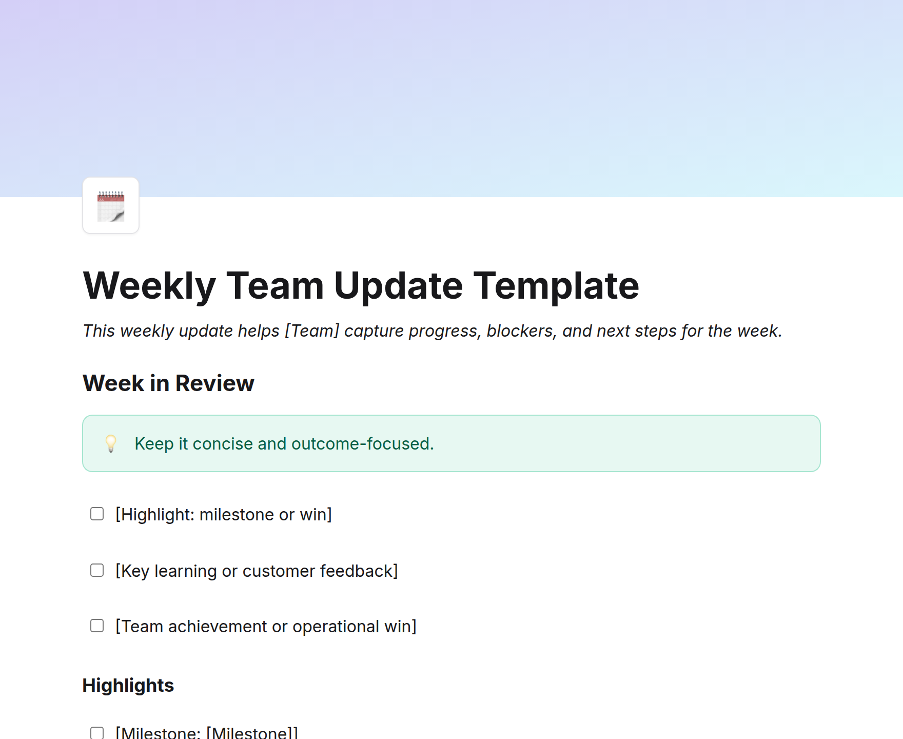 Weekly Team Update Template