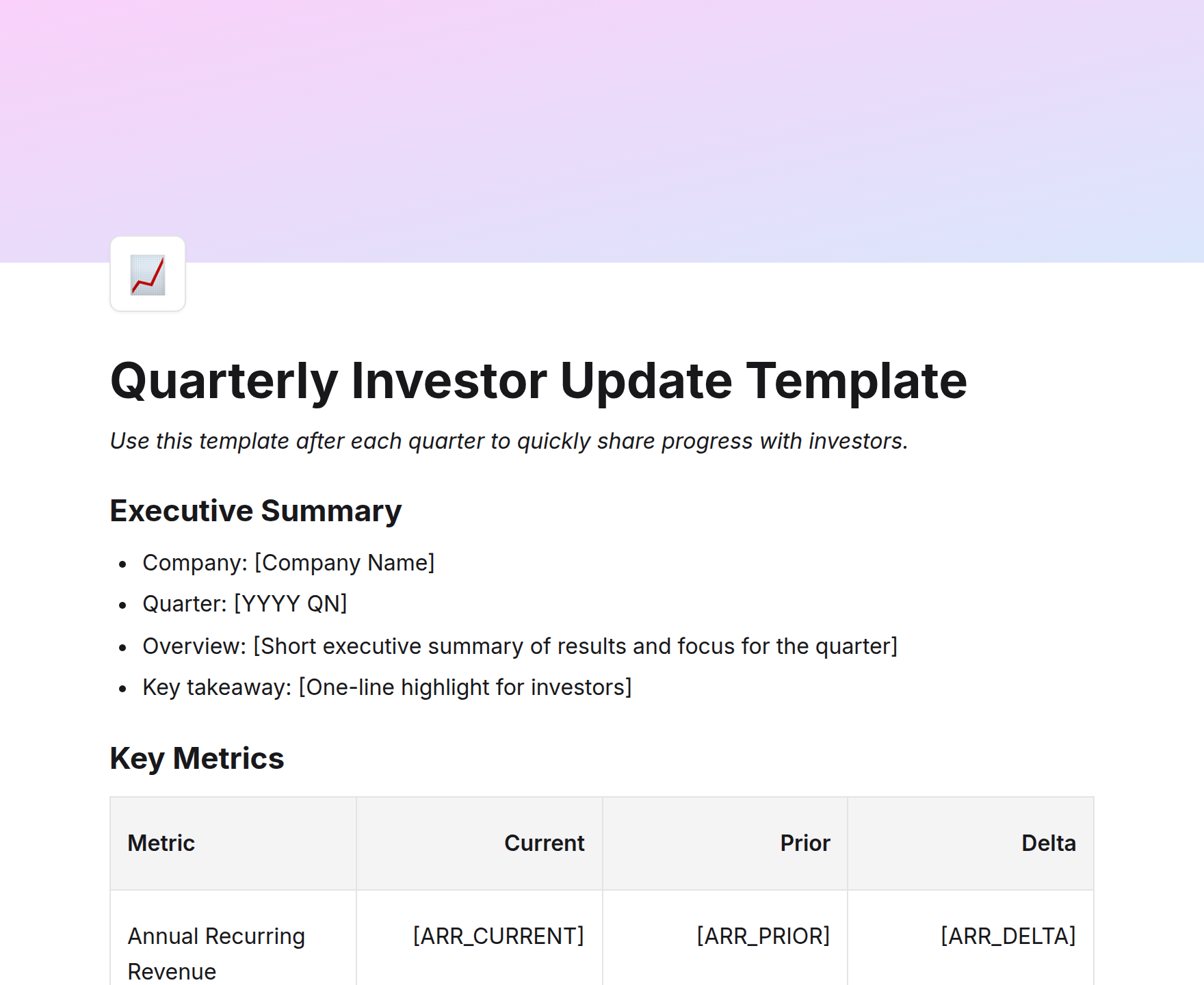 Quarterly Investor Update Template