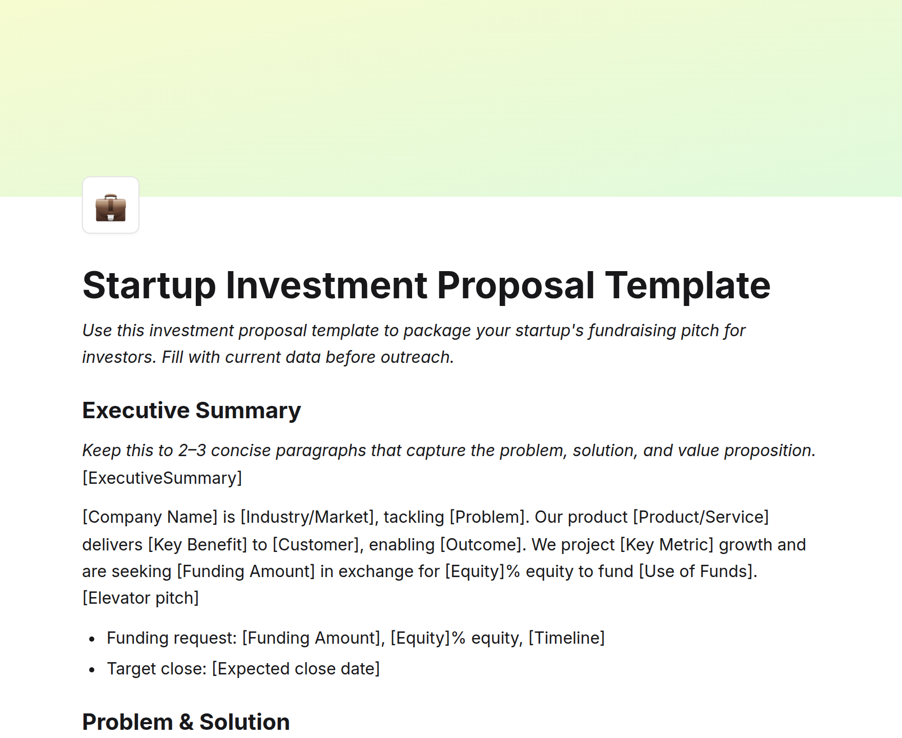 Startup Investment Proposal Template