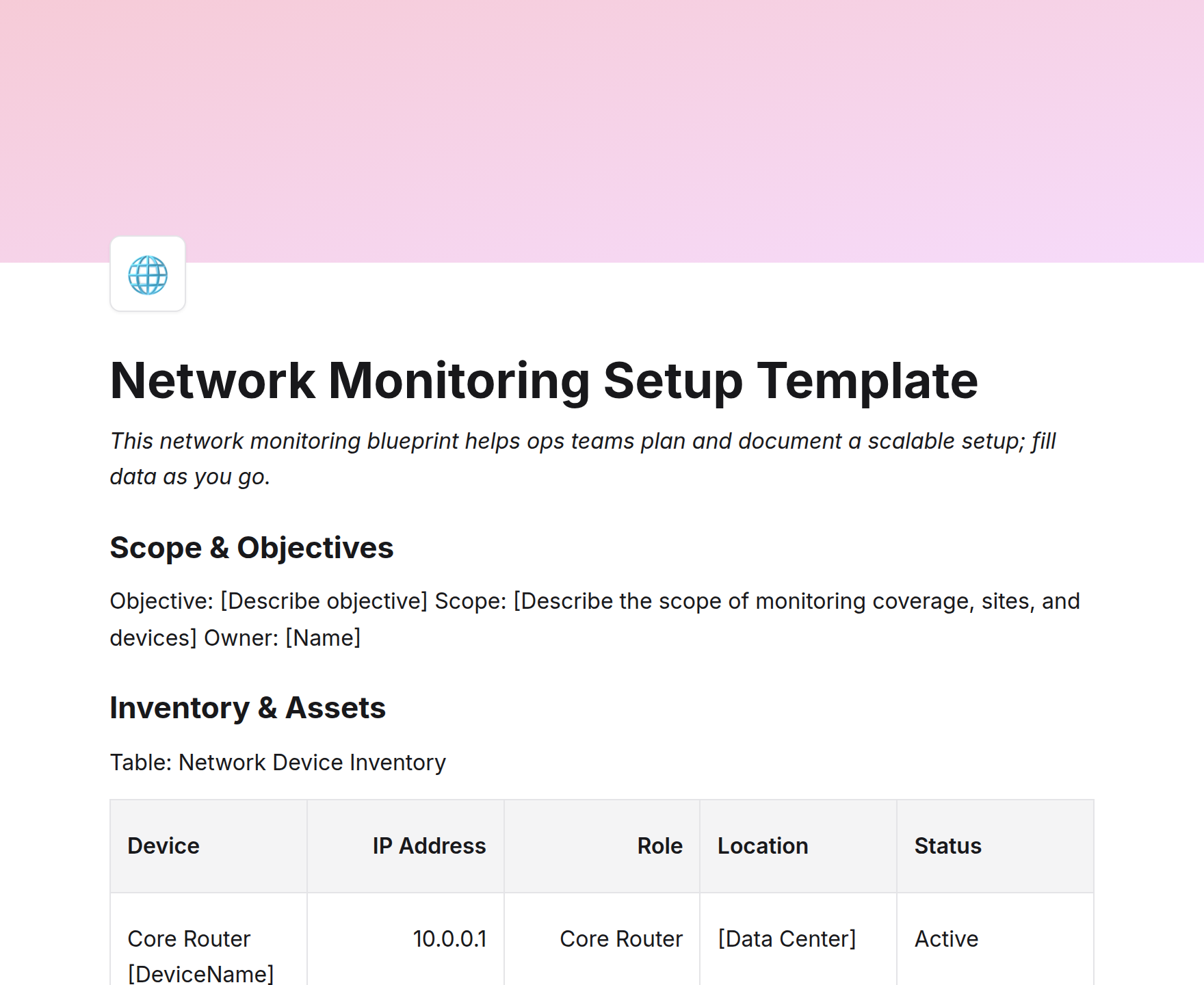 Network Monitoring Setup Template