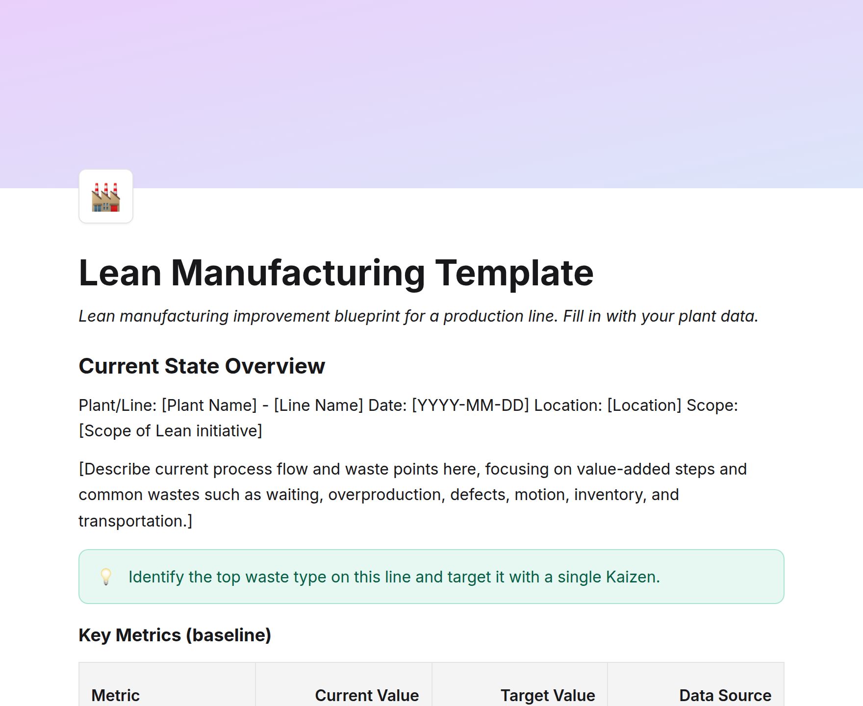 Lean Manufacturing Template