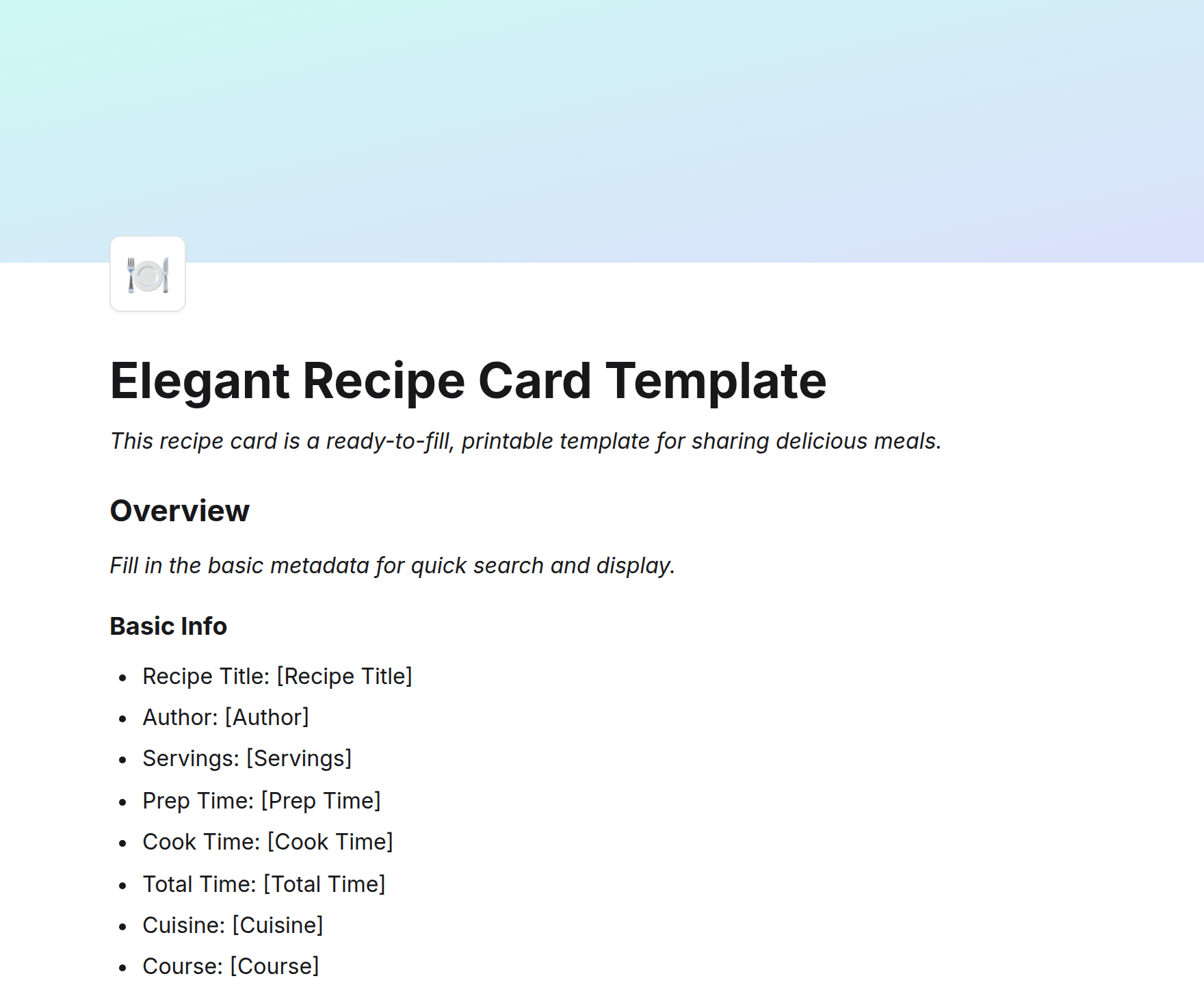 Elegant Recipe Card Template