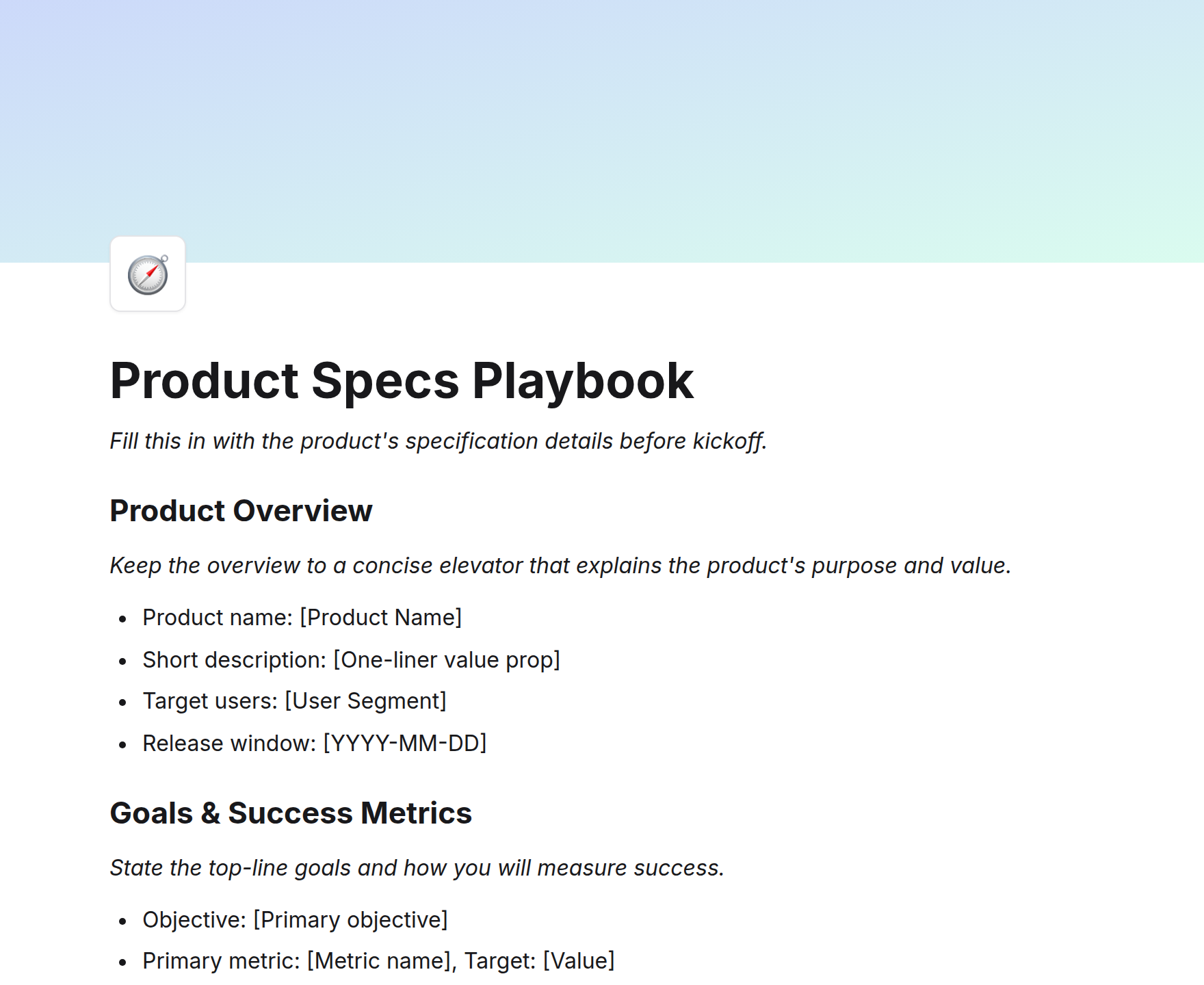 Product Specs Playbook