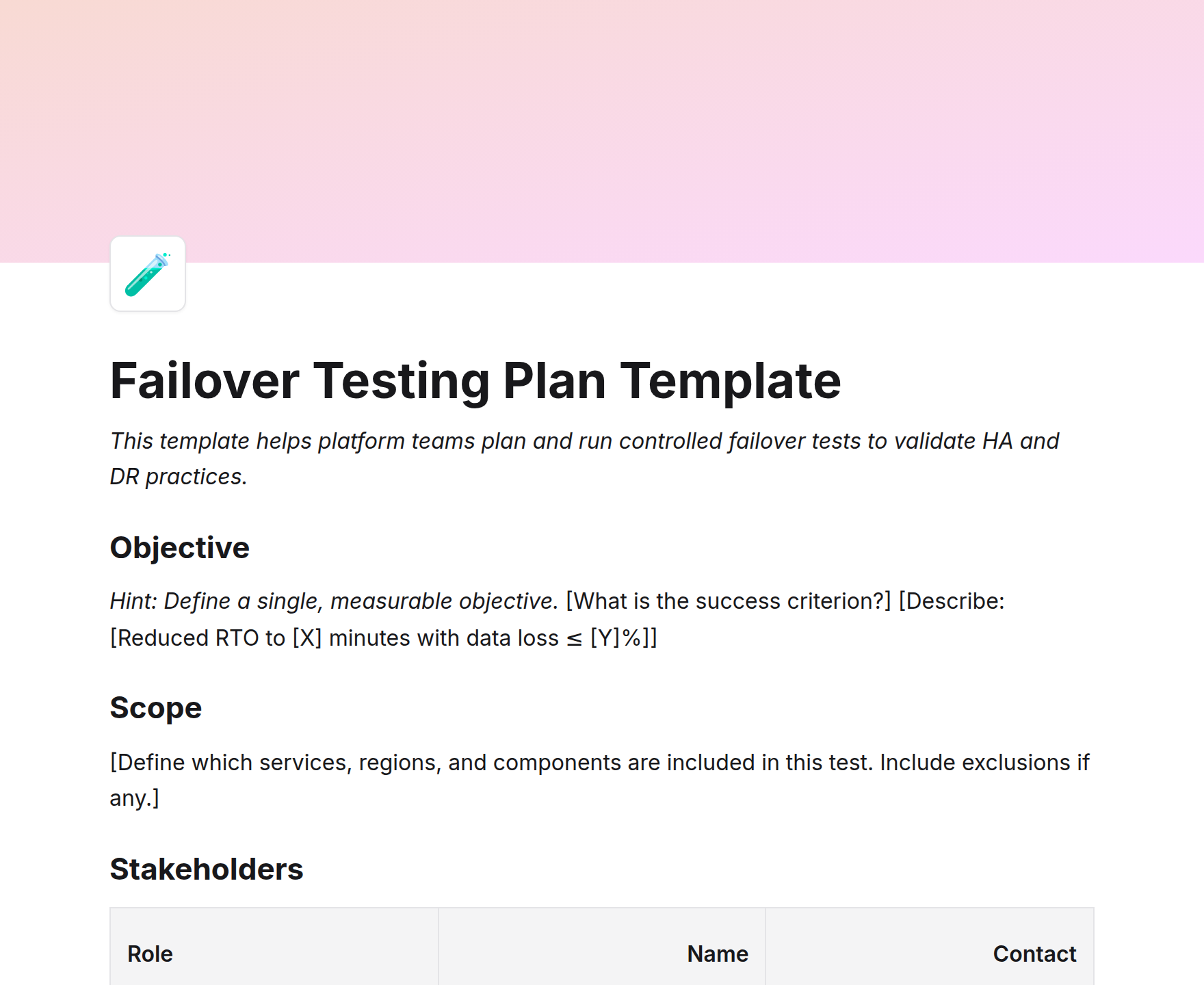 Failover Testing Plan Template