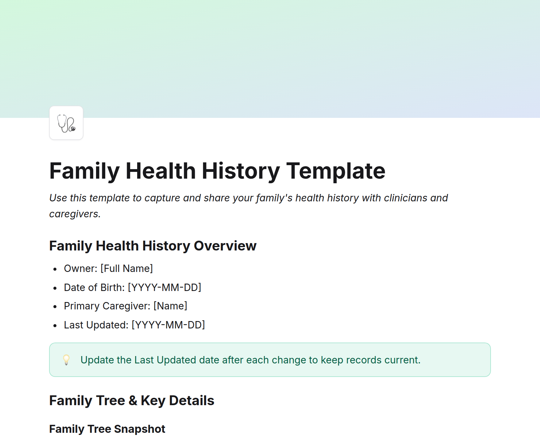 Family Health History Template