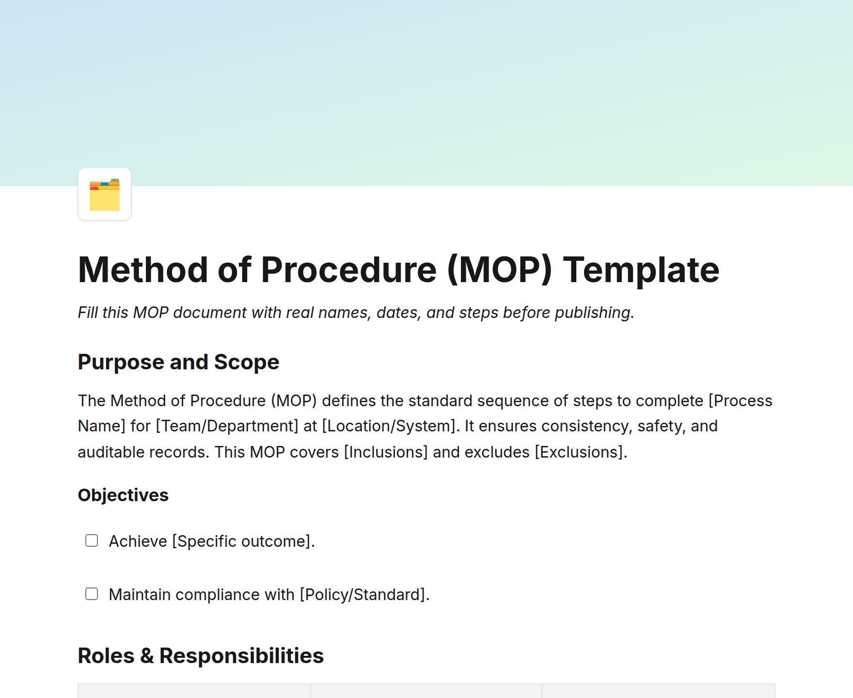 Method of Procedure (MOP) Template