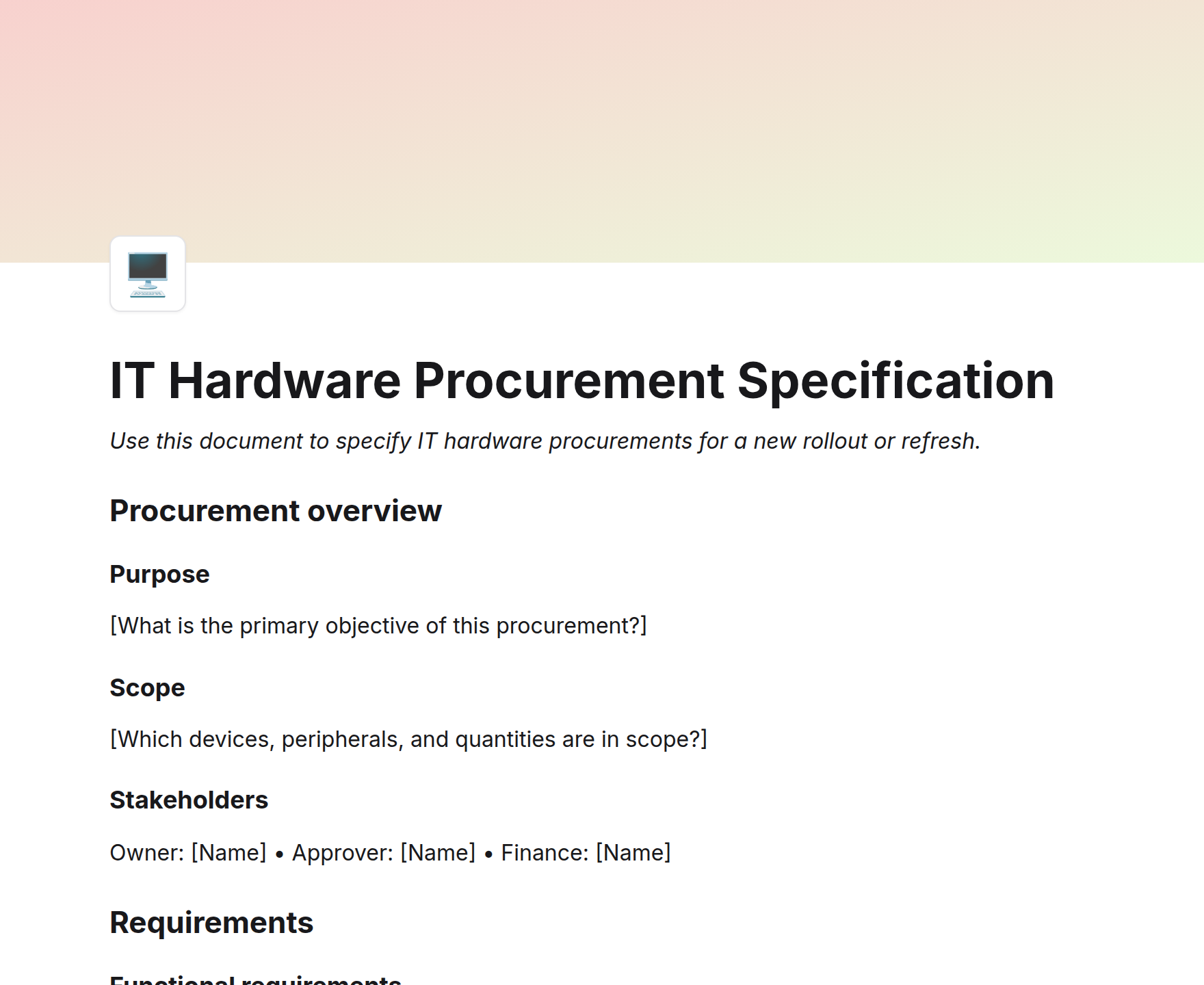 IT Hardware Procurement Specification