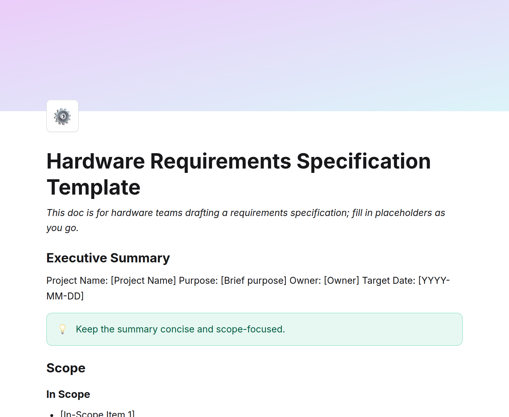 Hardware Requirements Specification Template