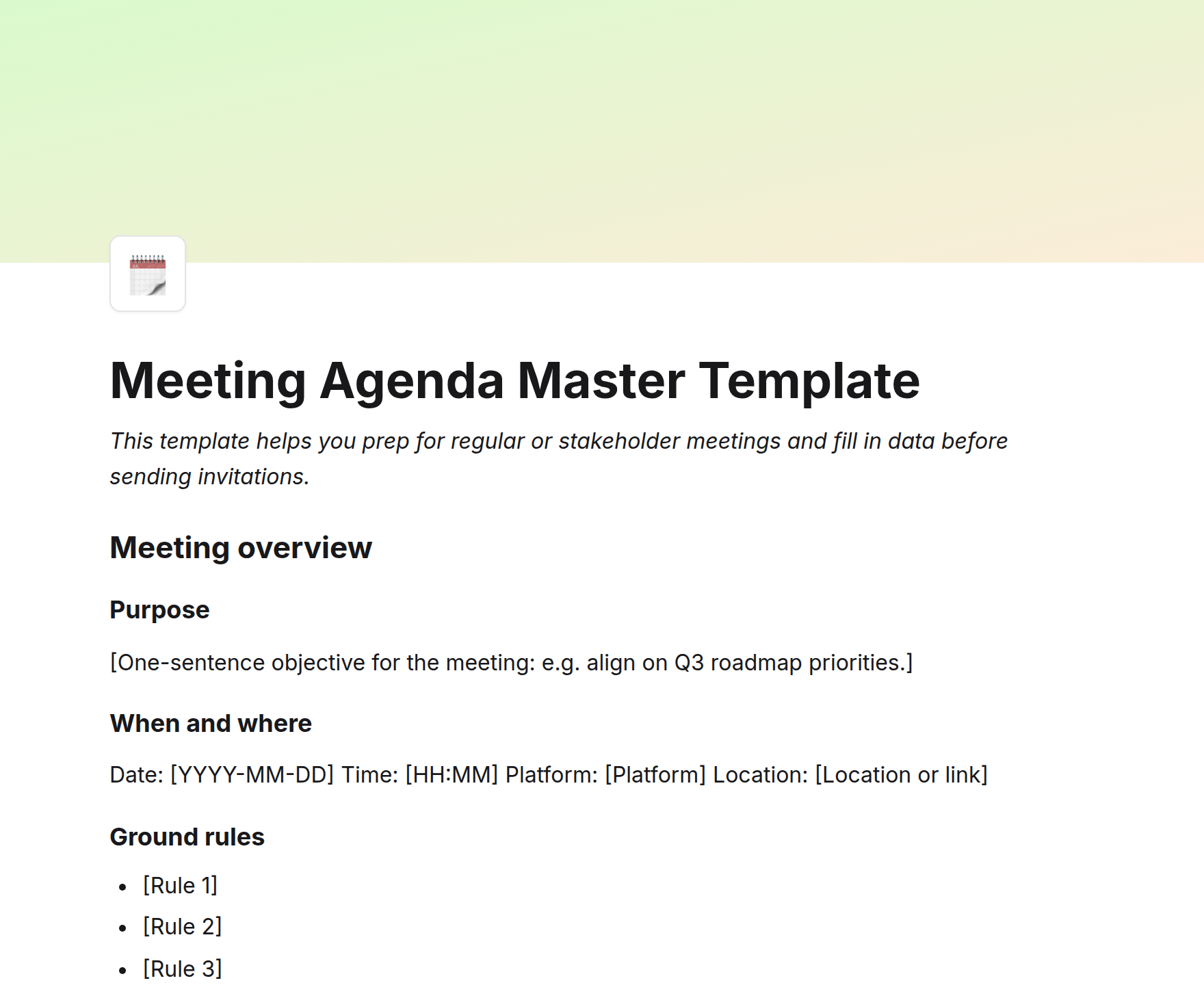 Meeting Agenda Master Template