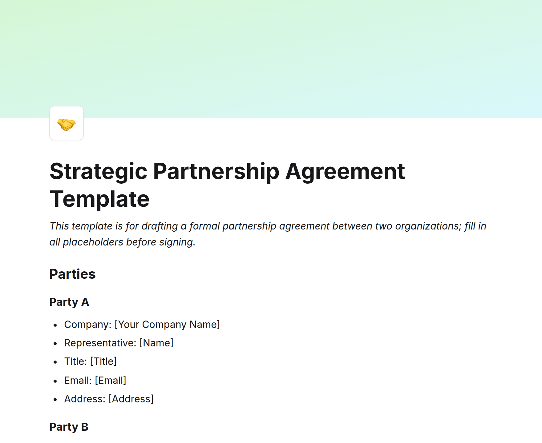 Strategic Partnership Agreement Template