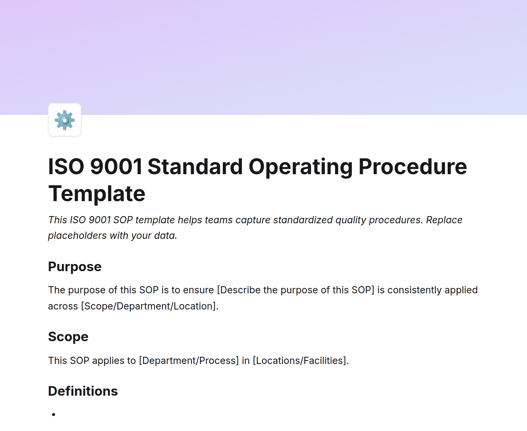 ISO 9001 Standard Operating Procedure Template