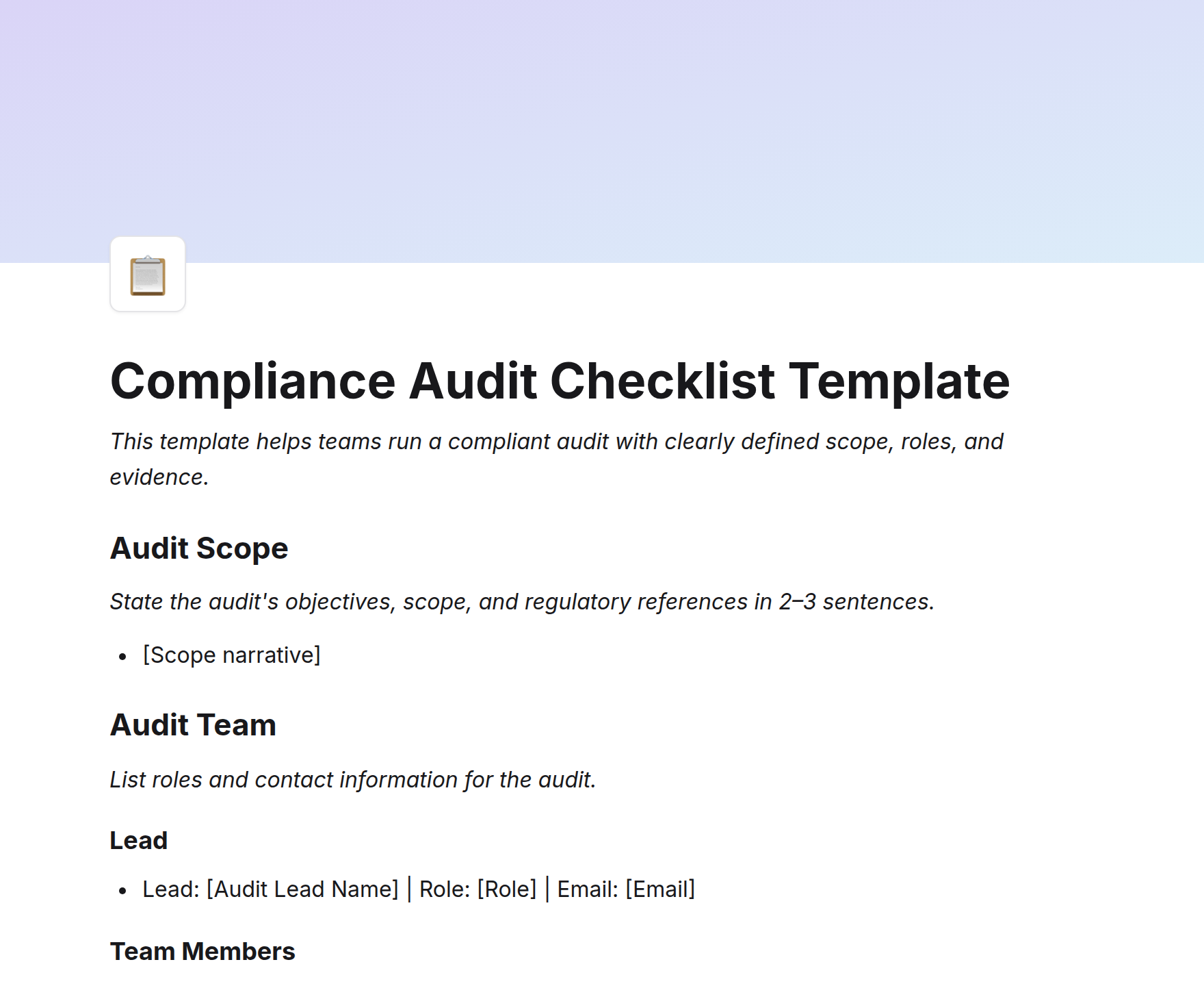 Compliance Audit Checklist Template
