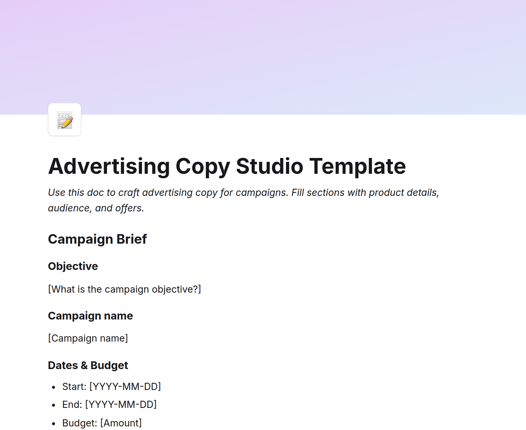 Advertising Copy Studio Template