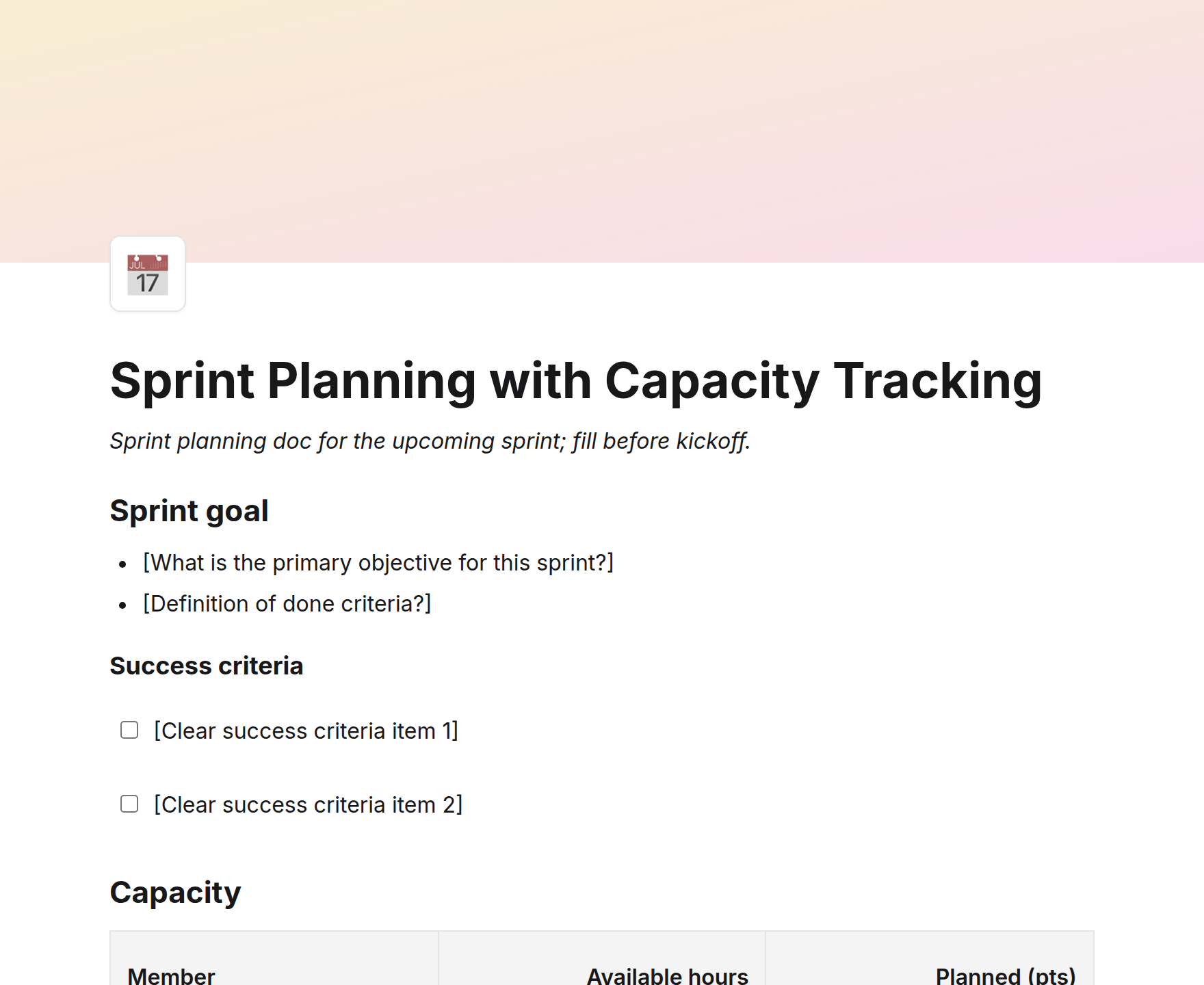 Sprint Planning with Capacity Tracking