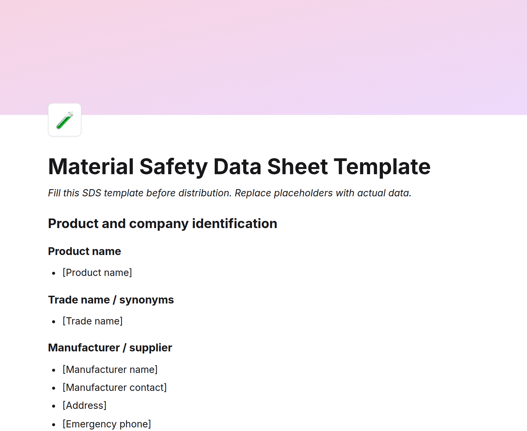 Material Safety Data Sheet Template
