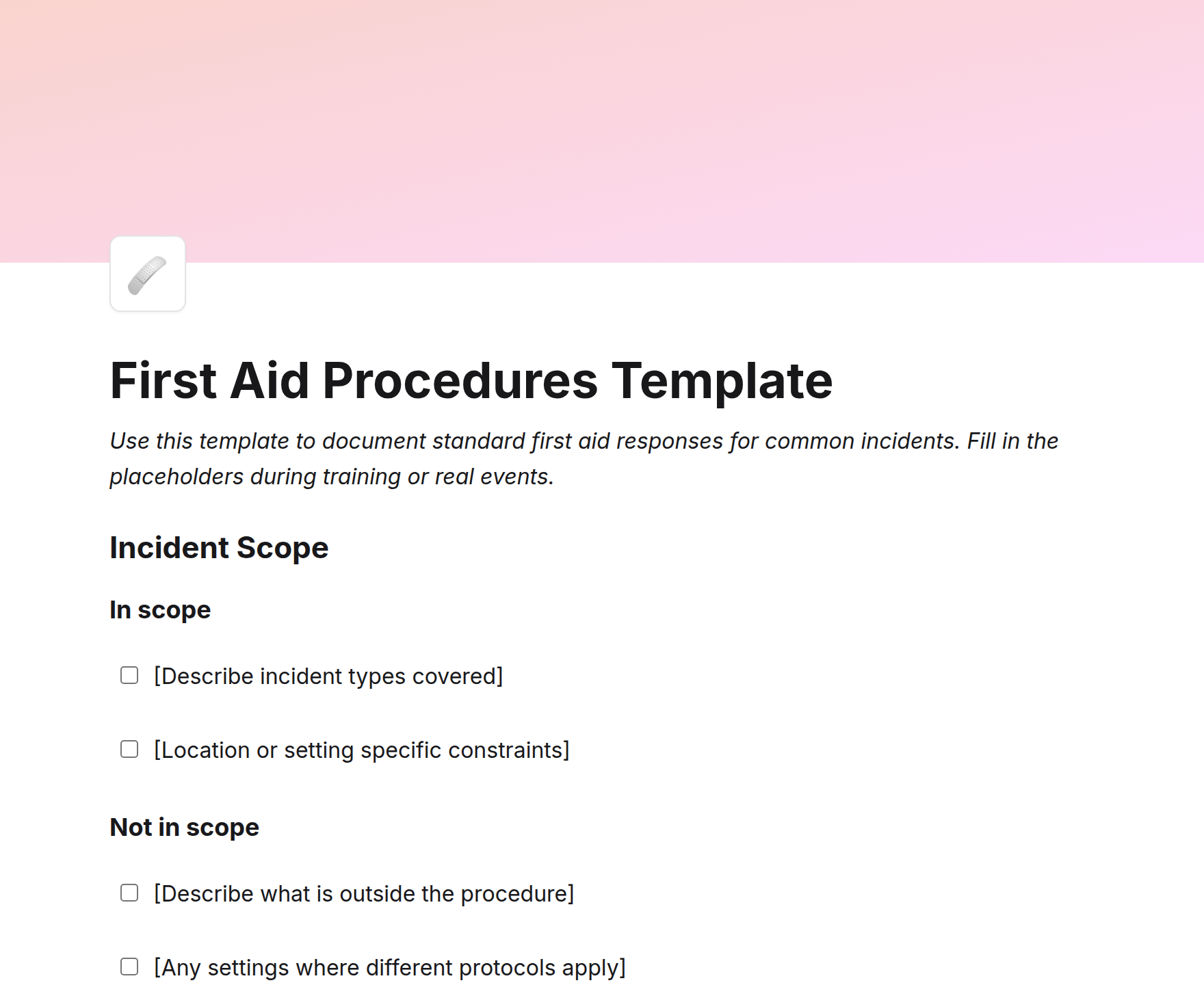 First Aid Procedures Template