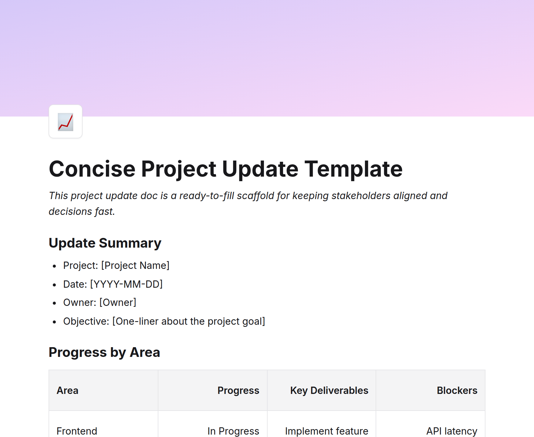 Concise Project Update Template