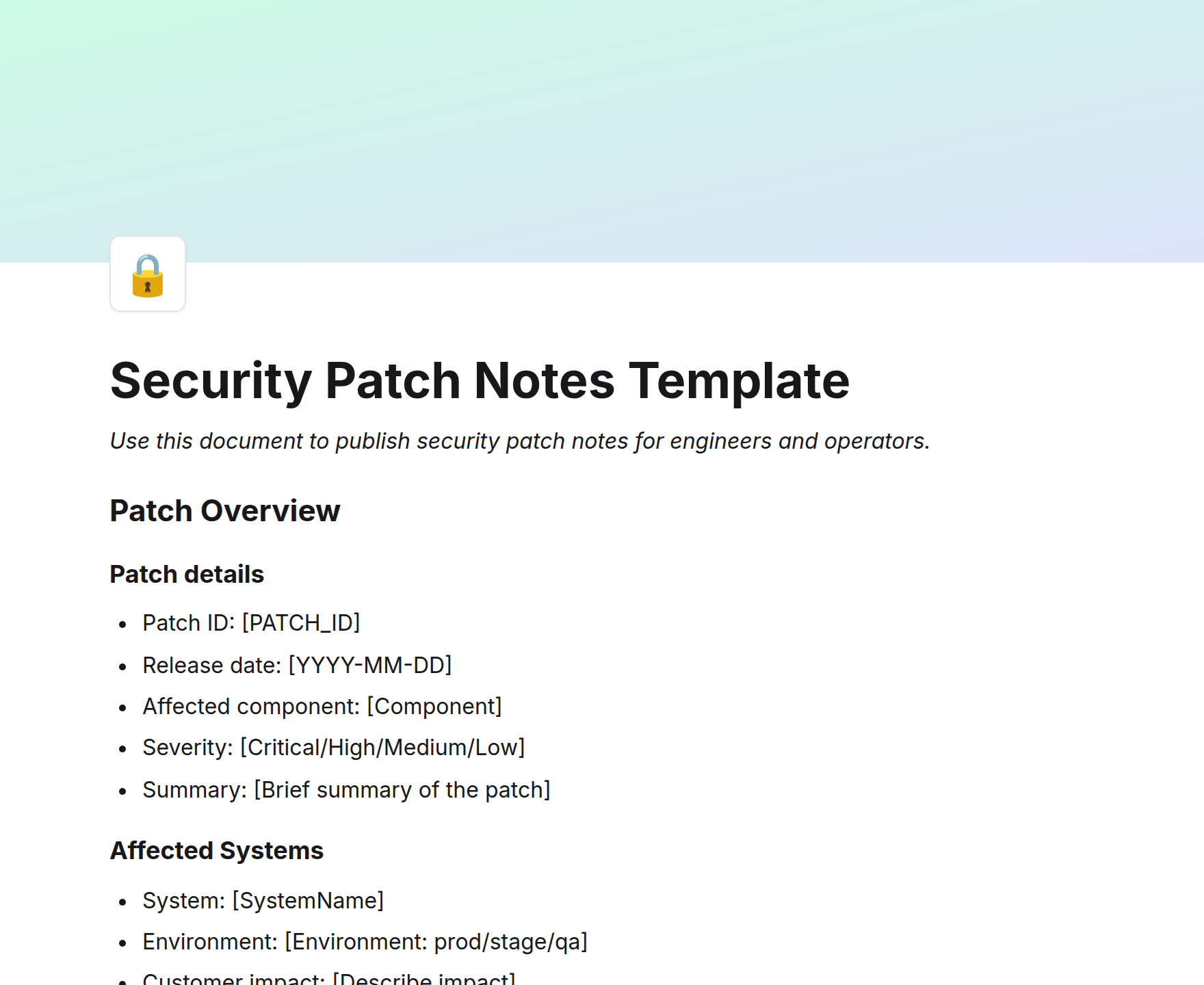 Security Patch Notes Template