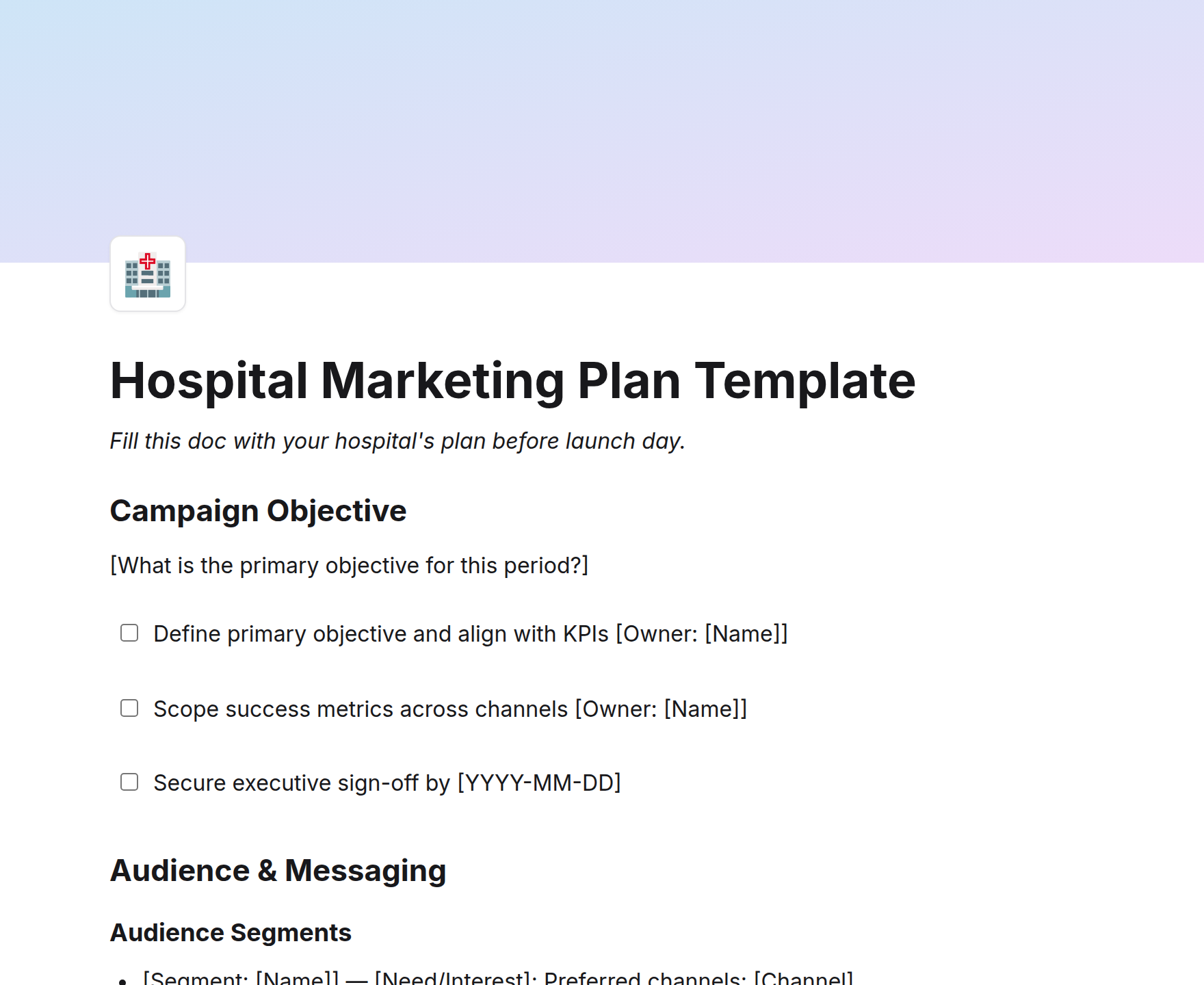 Hospital Marketing Plan Template