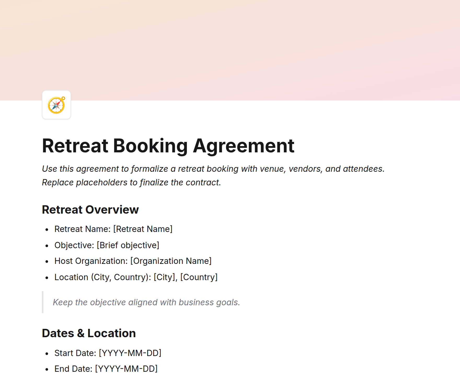 Retreat Booking Agreement