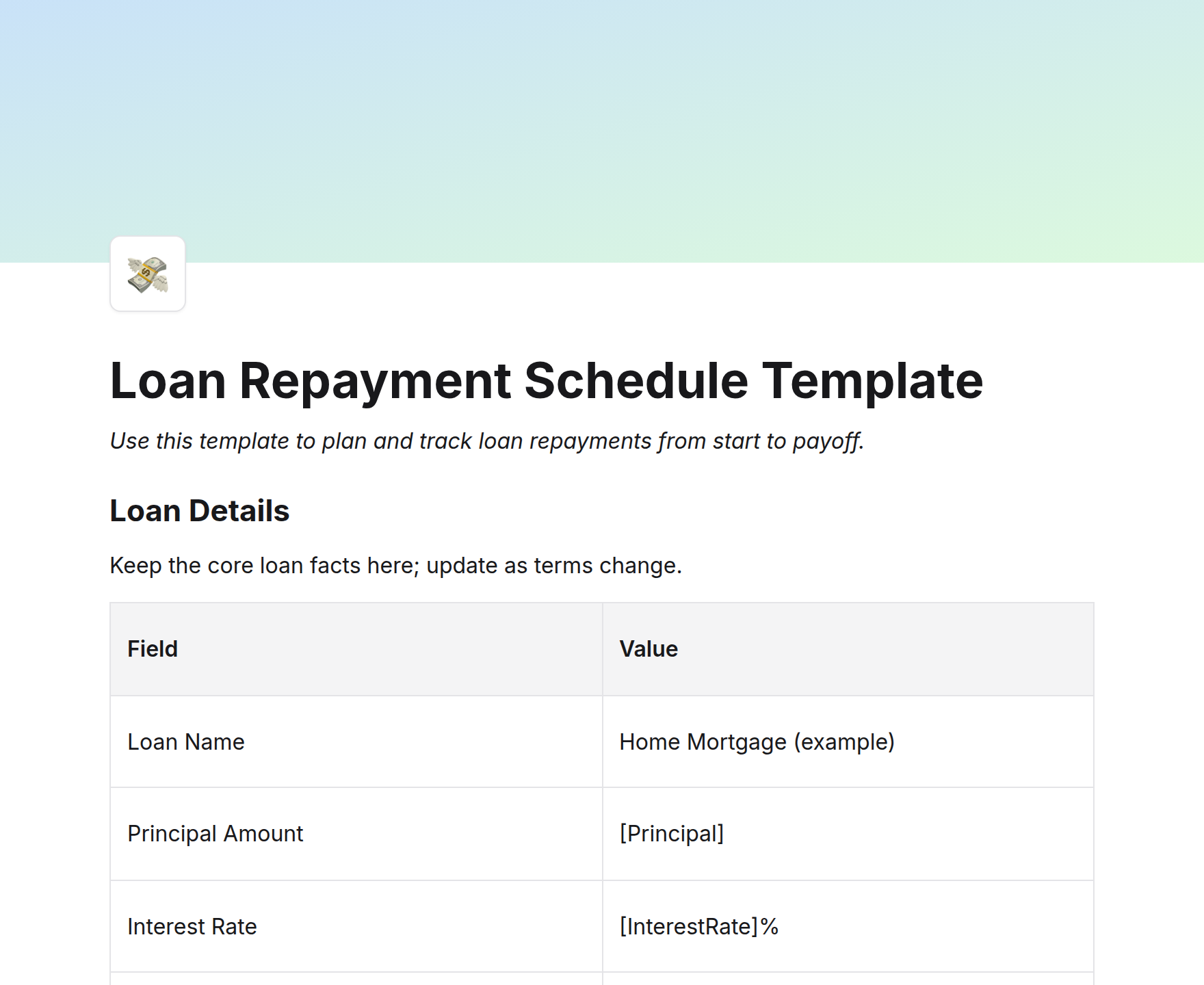Loan Repayment Schedule Template