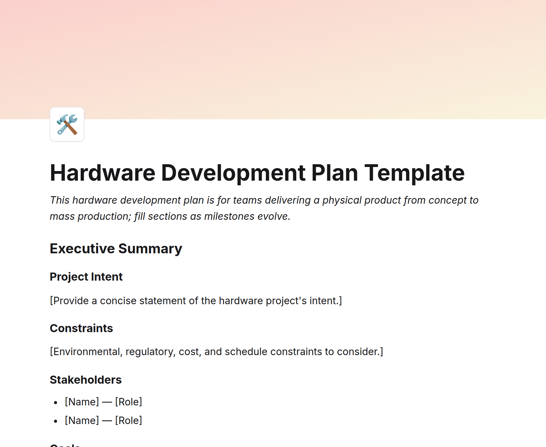 Hardware Development Plan Template