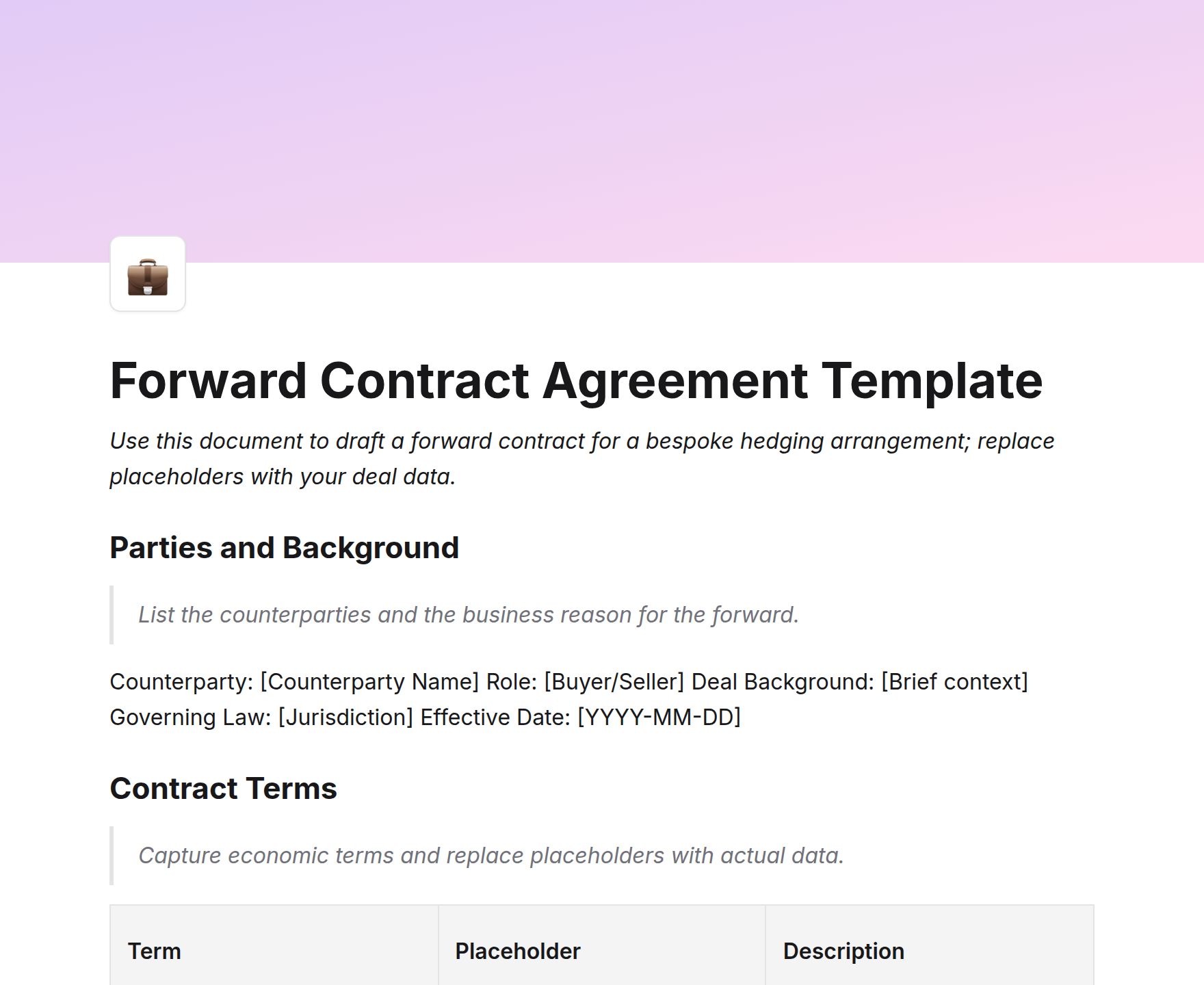 Forward Contract Agreement Template