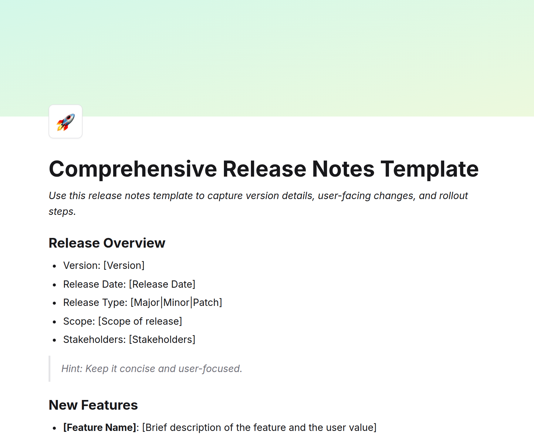 Comprehensive Release Notes Template