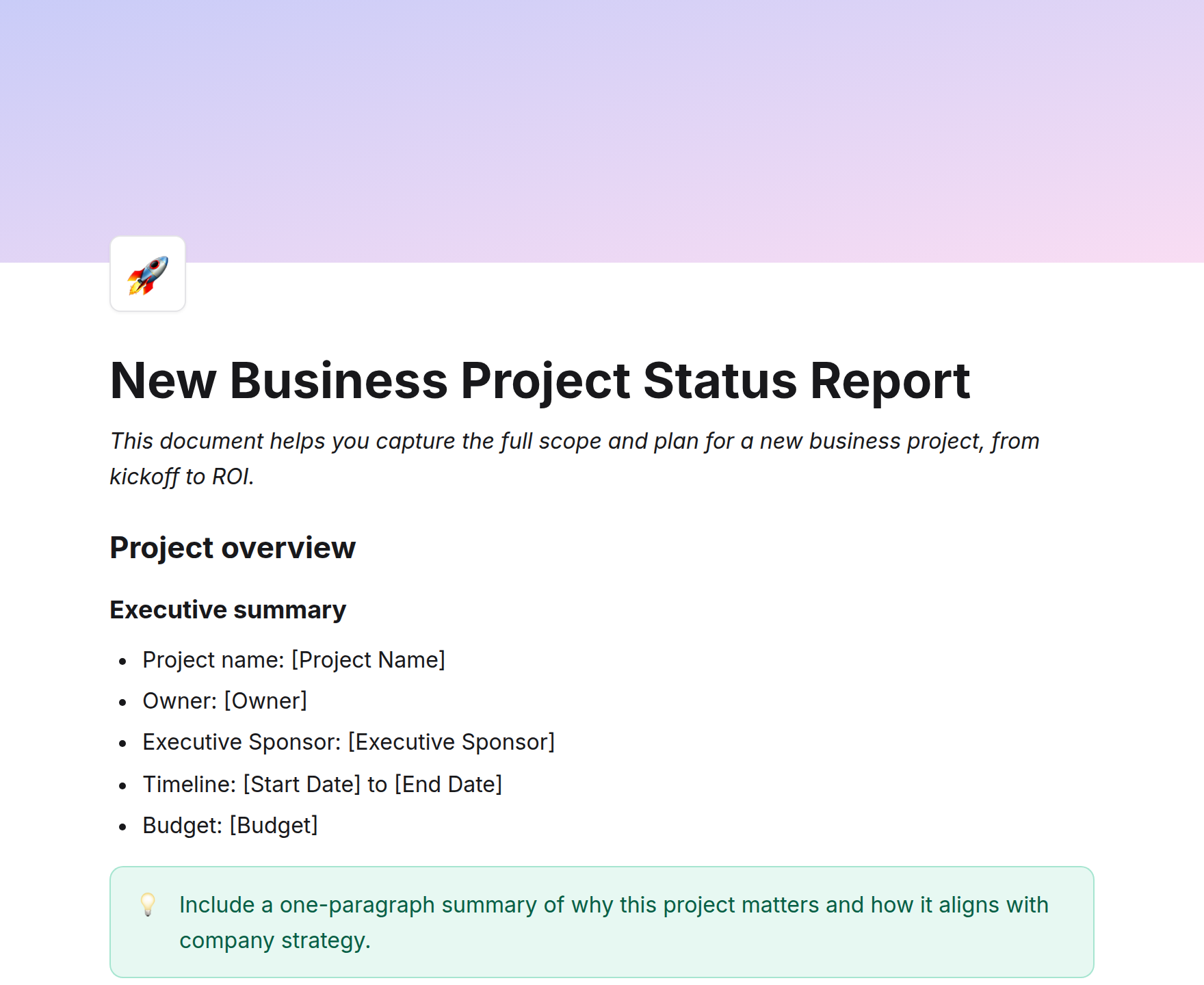 New Business Project Status Report