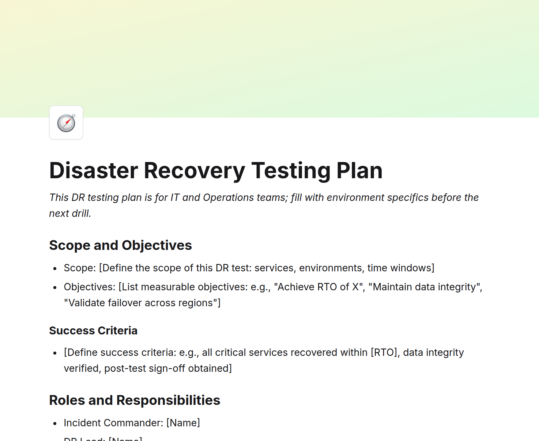 Disaster Recovery Testing Plan