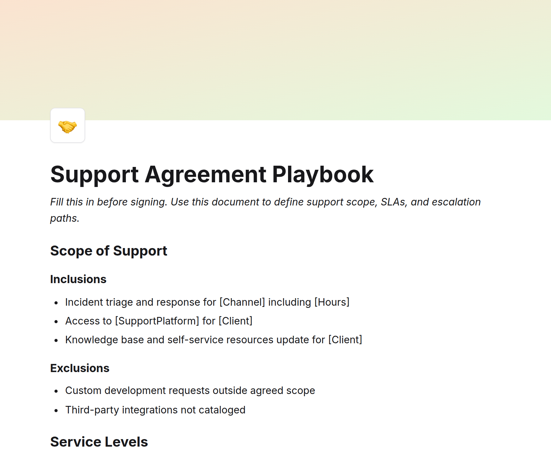 Support Agreement Playbook
