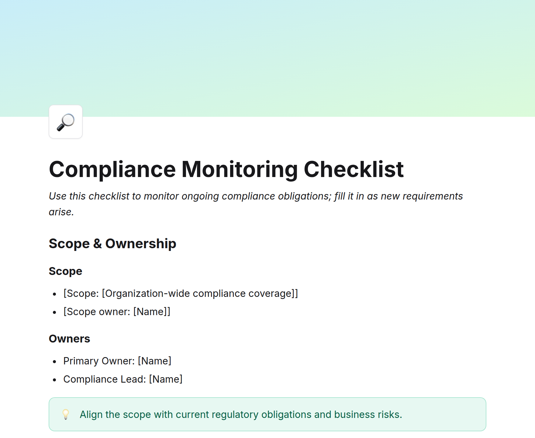 Compliance Monitoring Checklist