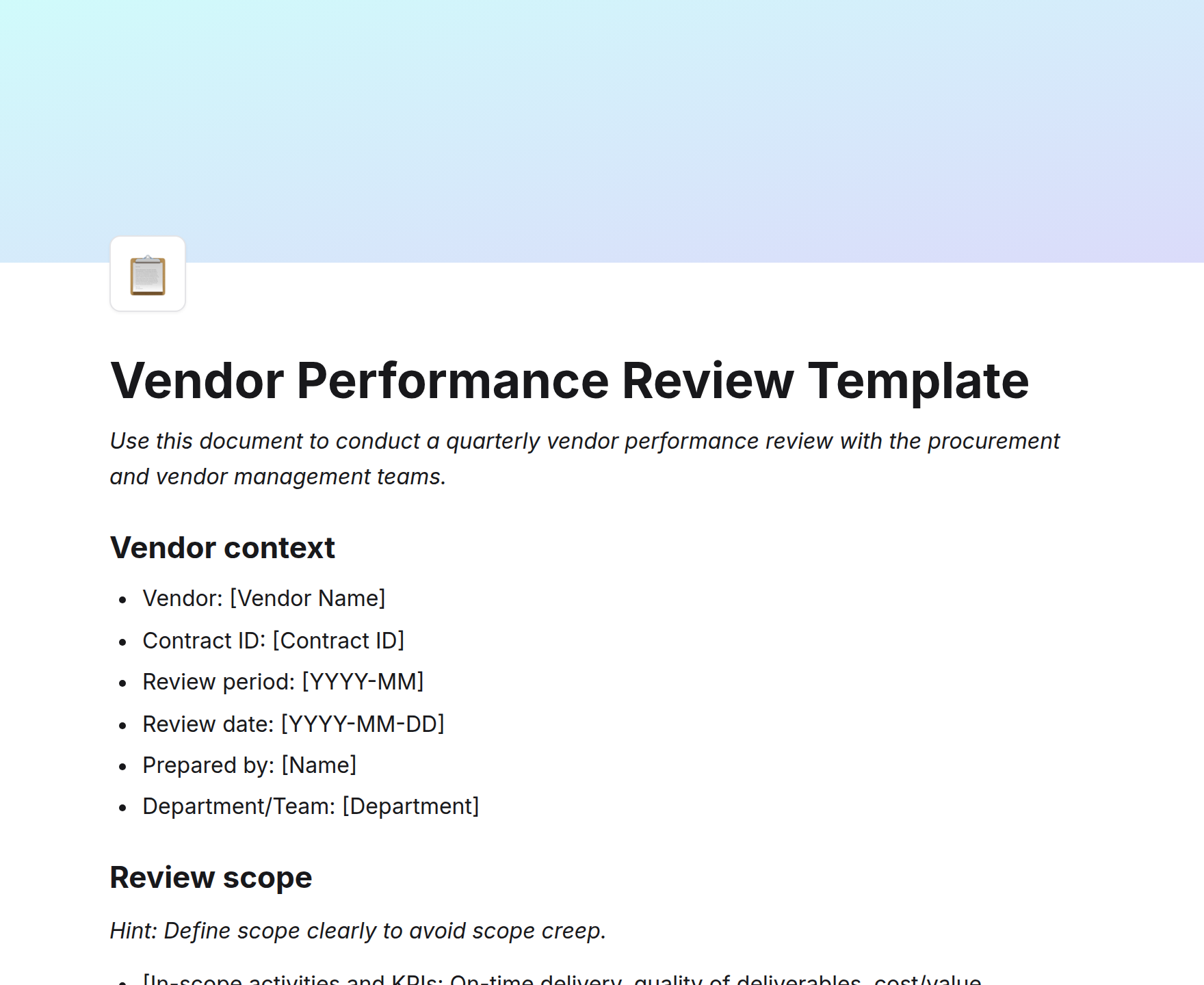 Vendor Performance Review Template