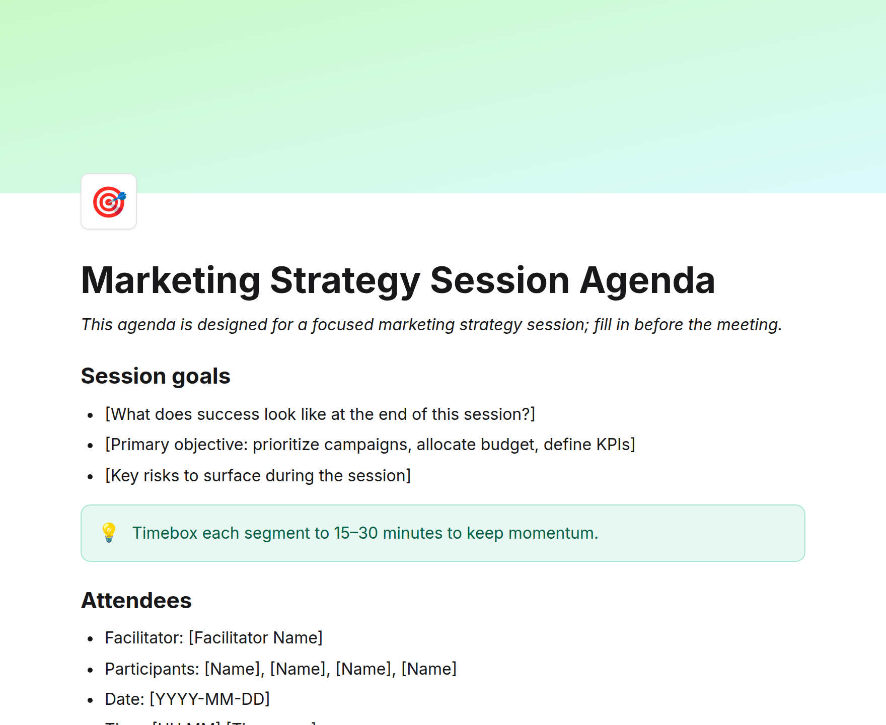 Marketing Strategy Session Agenda