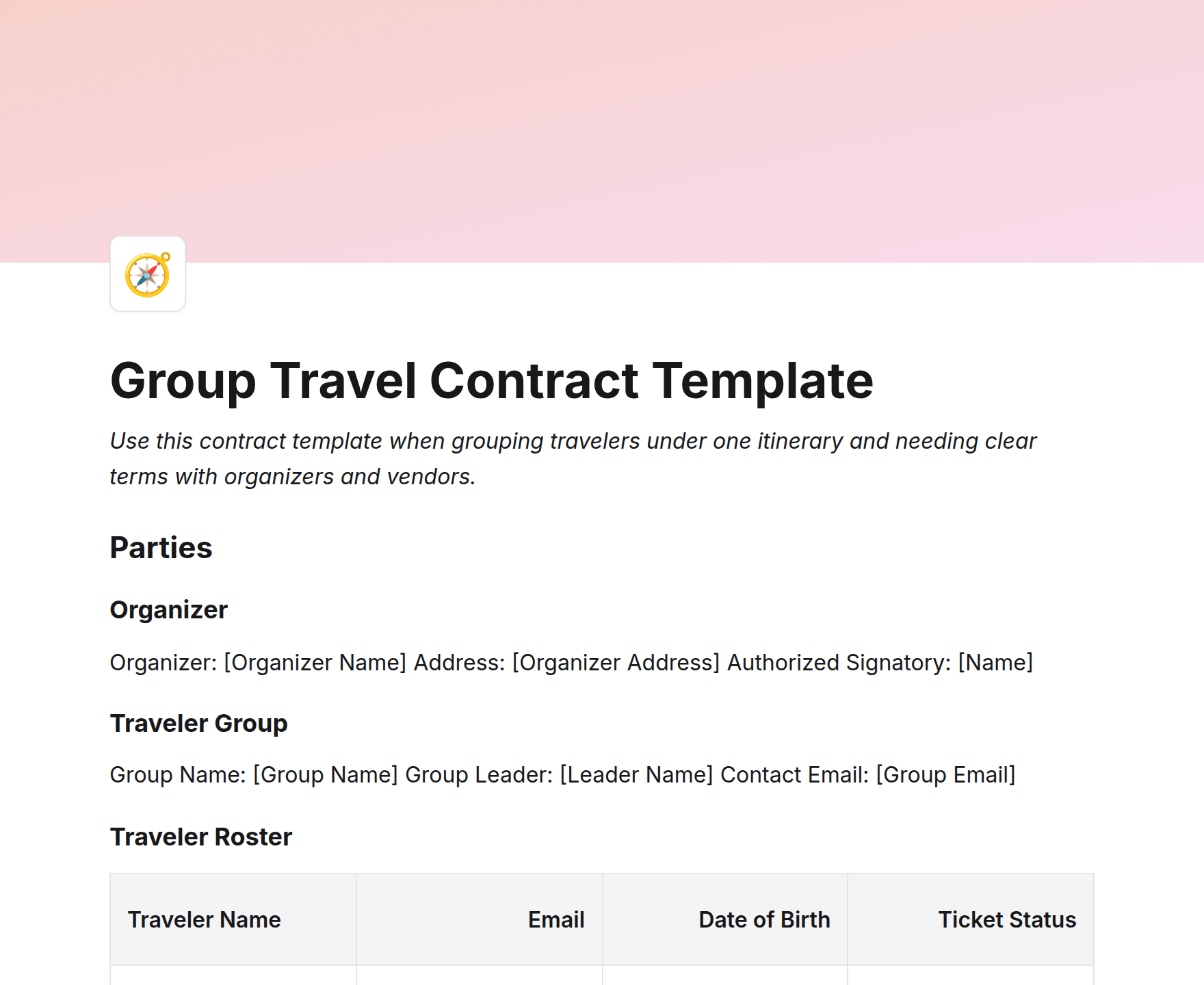 Group Travel Contract Template
