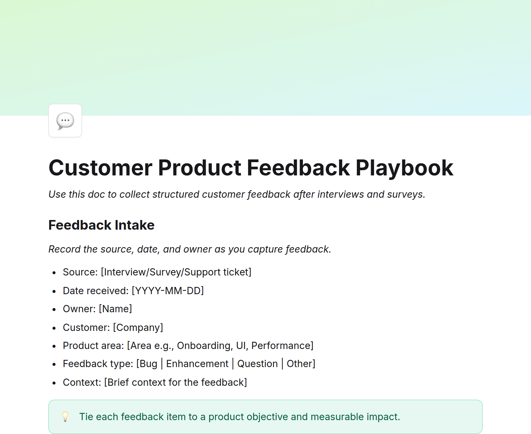 Customer Product Feedback Playbook