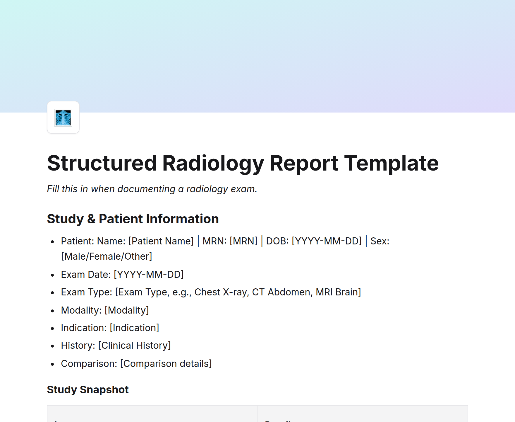 Structured Radiology Report Template