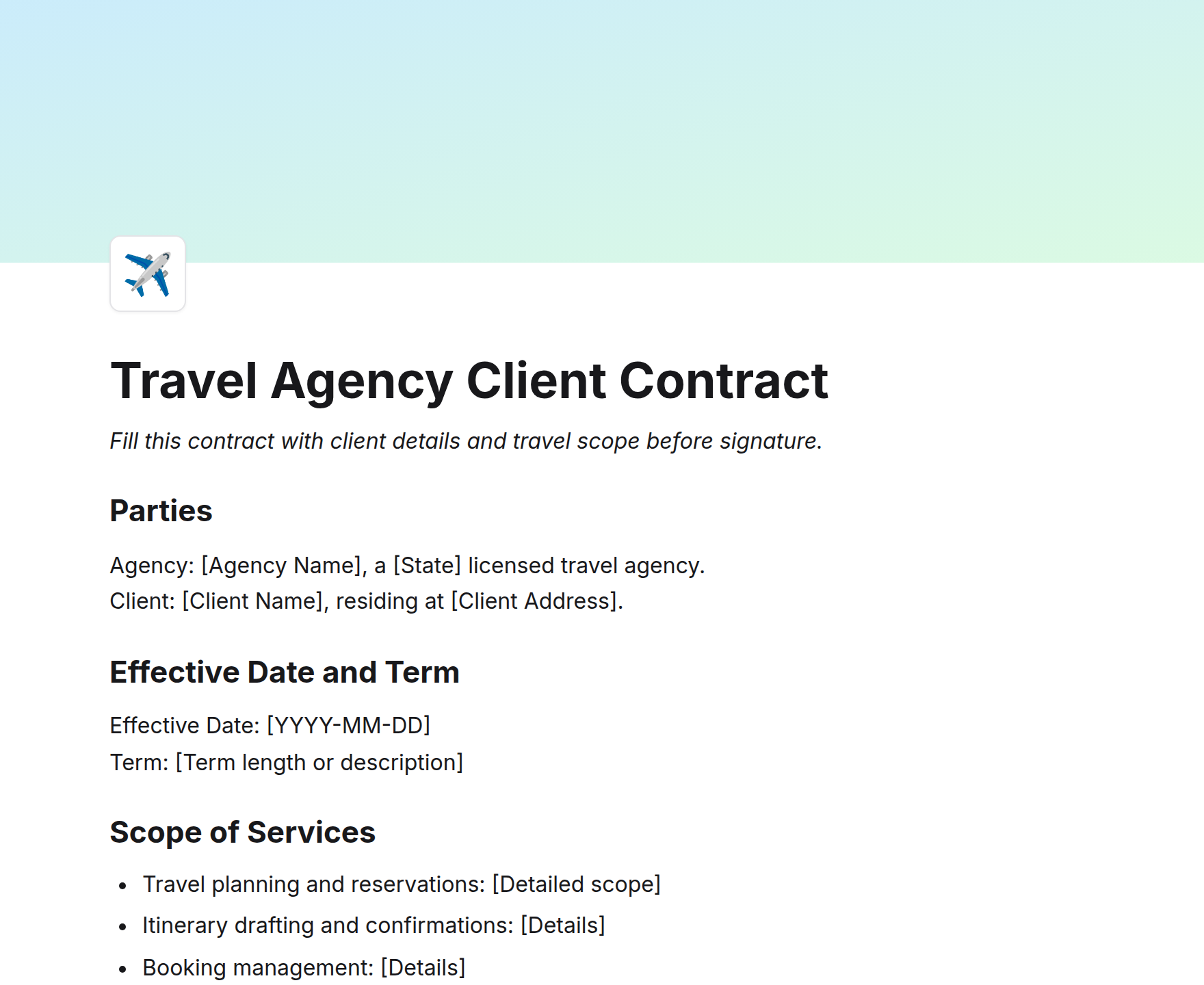 Travel Agency Client Contract