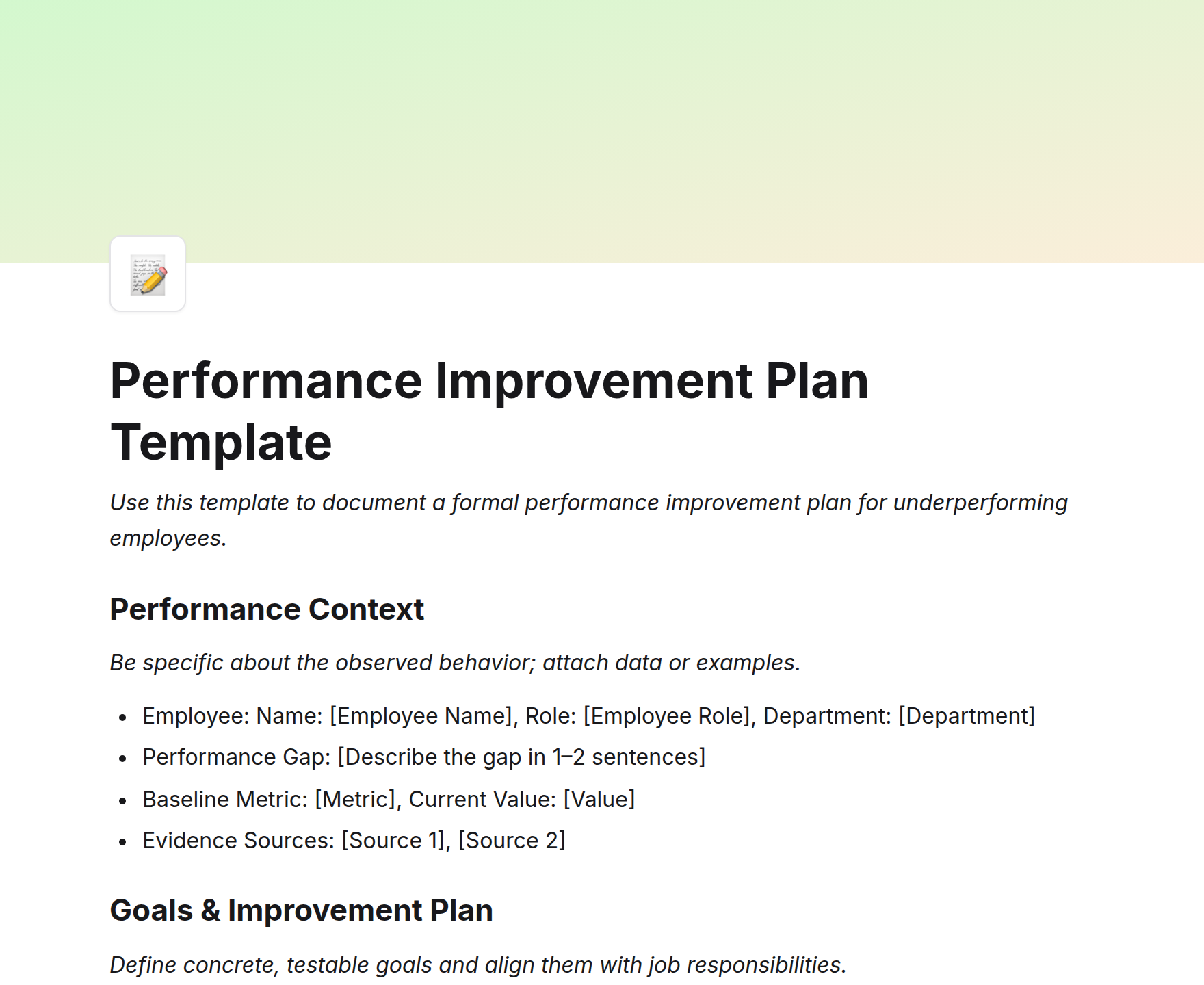 Performance Improvement Plan Template