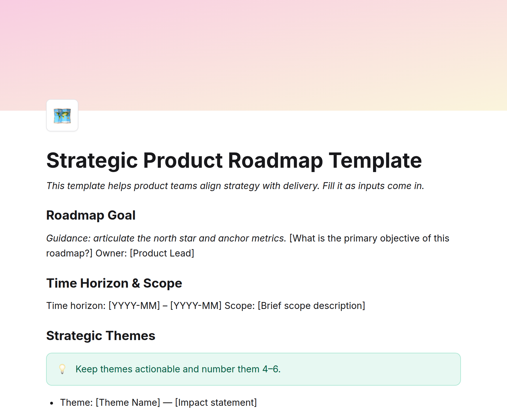 Strategic Product Roadmap Template