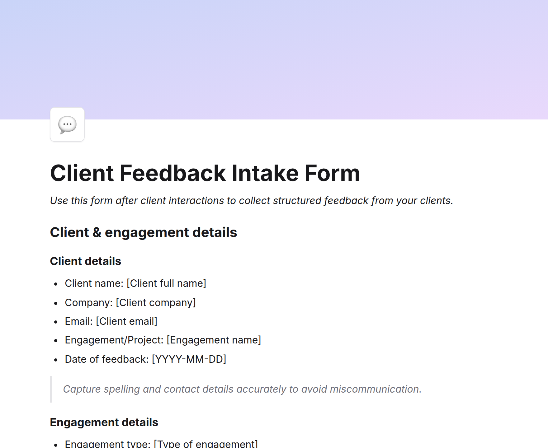 Client Feedback Intake Form