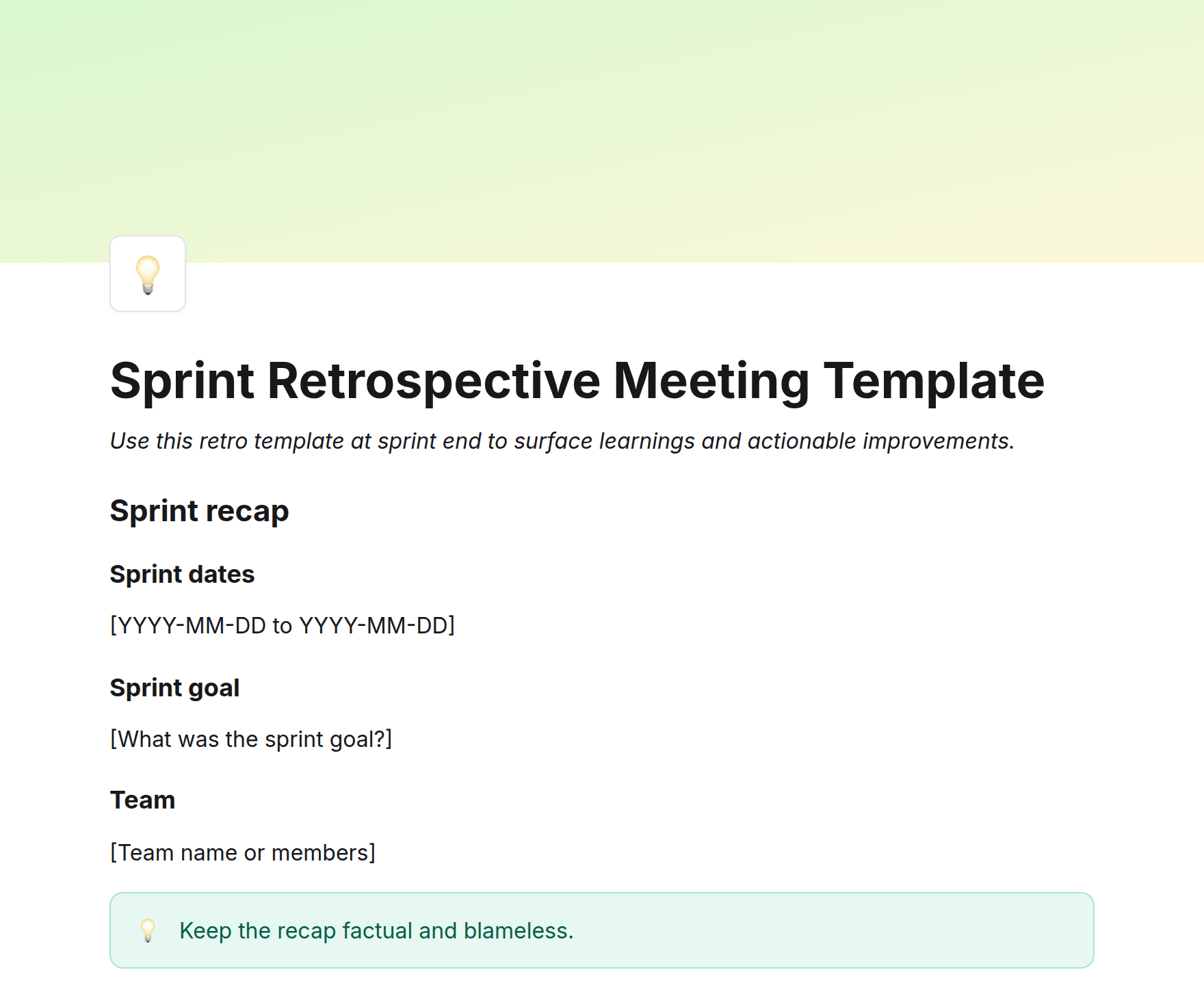 Sprint Retrospective Meeting Template