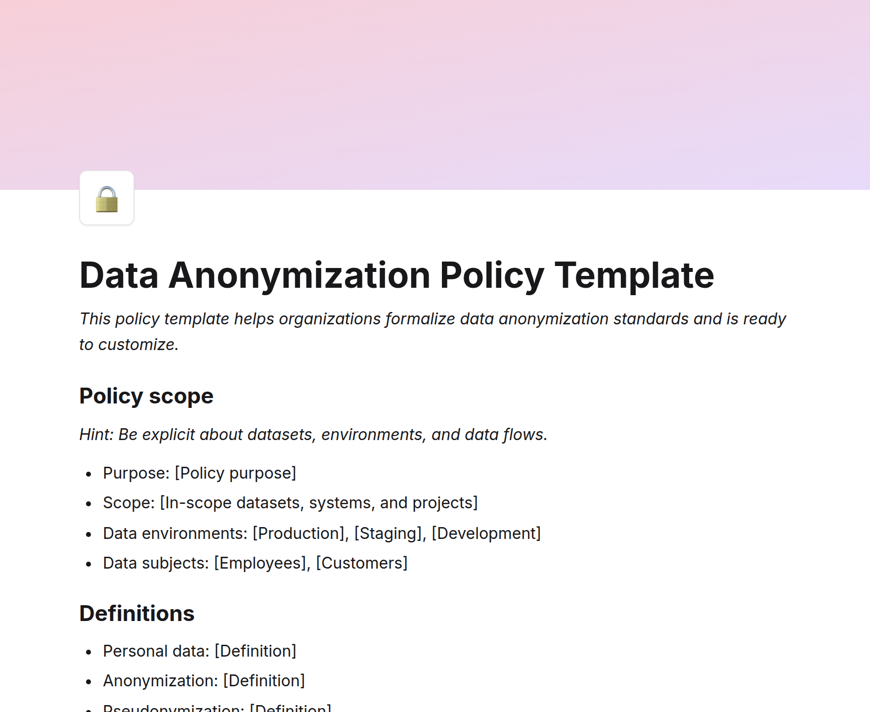 Data Anonymization Policy Template
