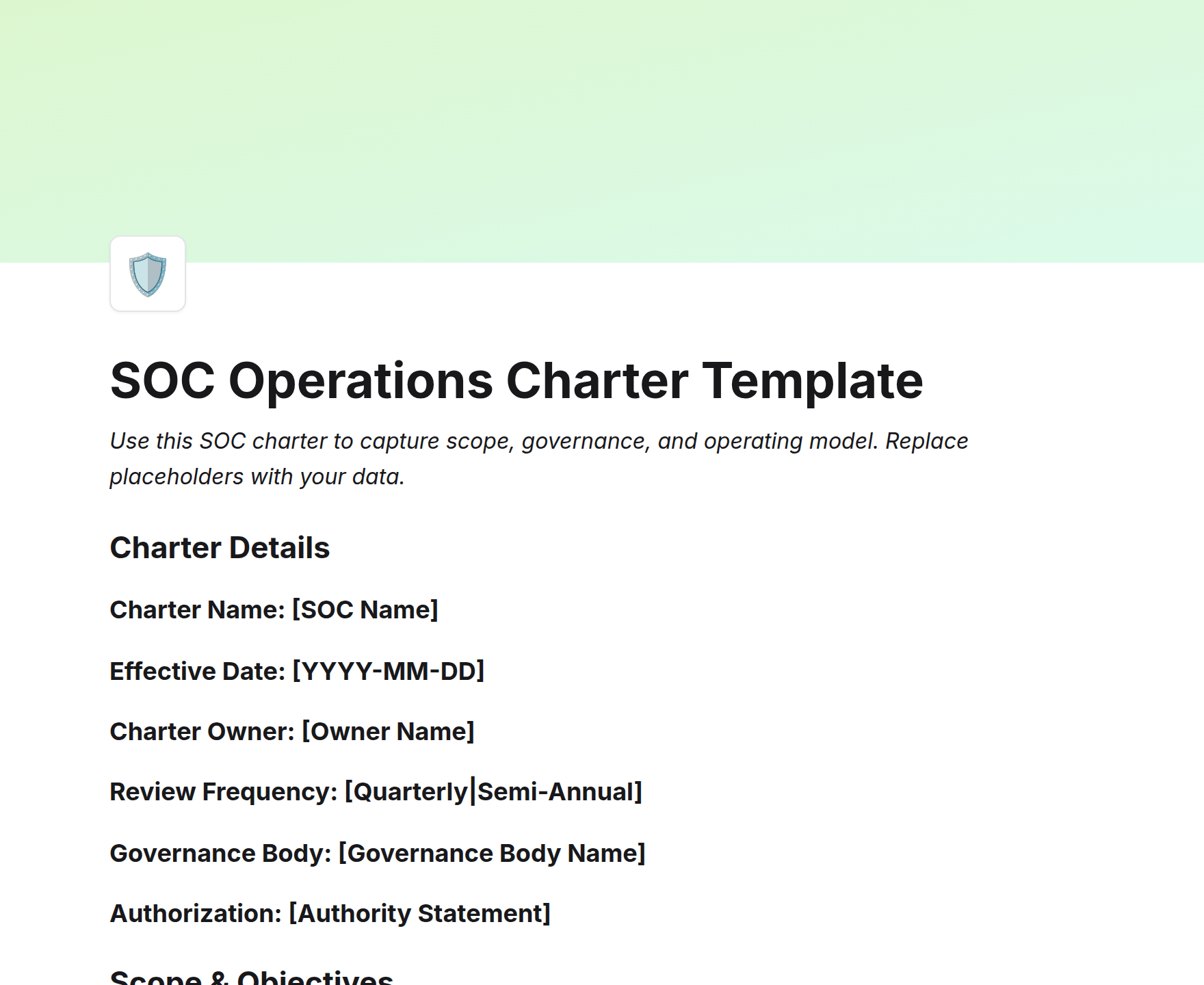 SOC Operations Charter Template