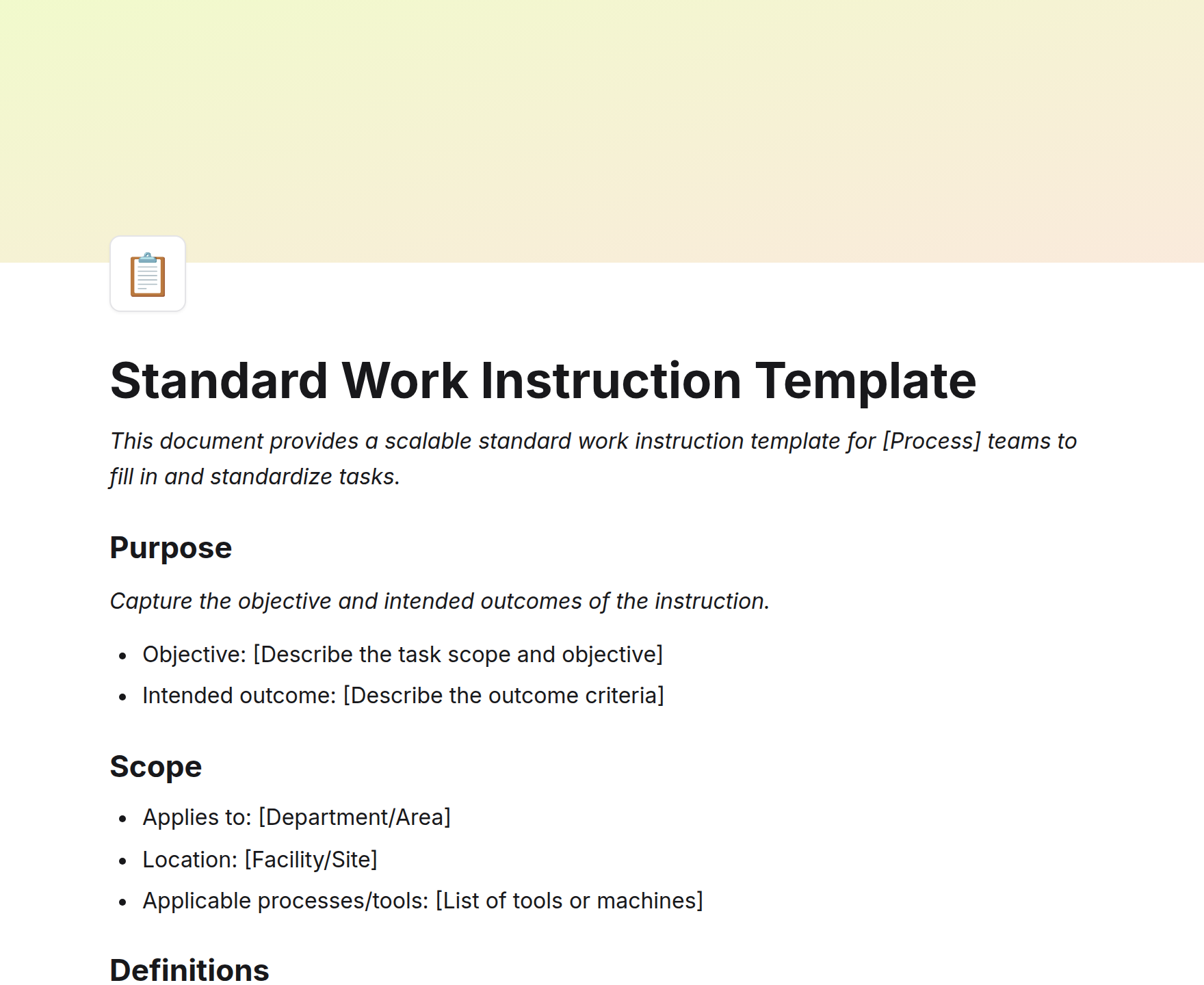 Standard Work Instruction Template