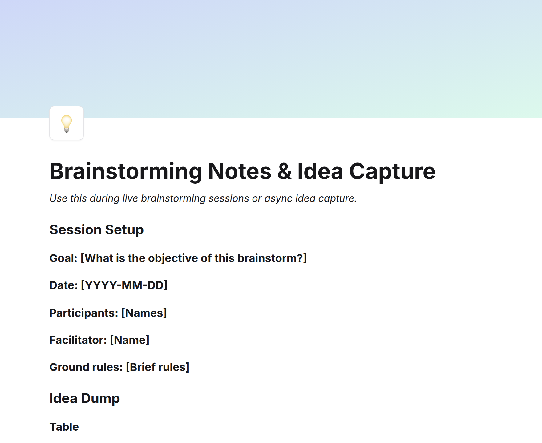 Brainstorming Notes & Idea Capture
